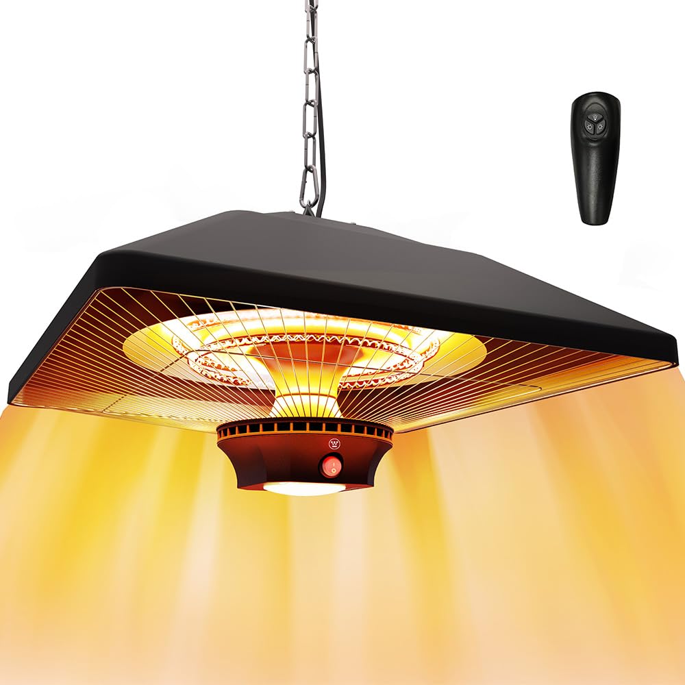 Westinghouse Outdoor Ceiling Patio Heater - 1500W Adjustable Infrared Heater with Water Resistant Design & Auto Shut-Off Overheat Protection - Perfect for Patio Covers, Gazebos, Pergolas, Backyards & Outdoor Dining Areas