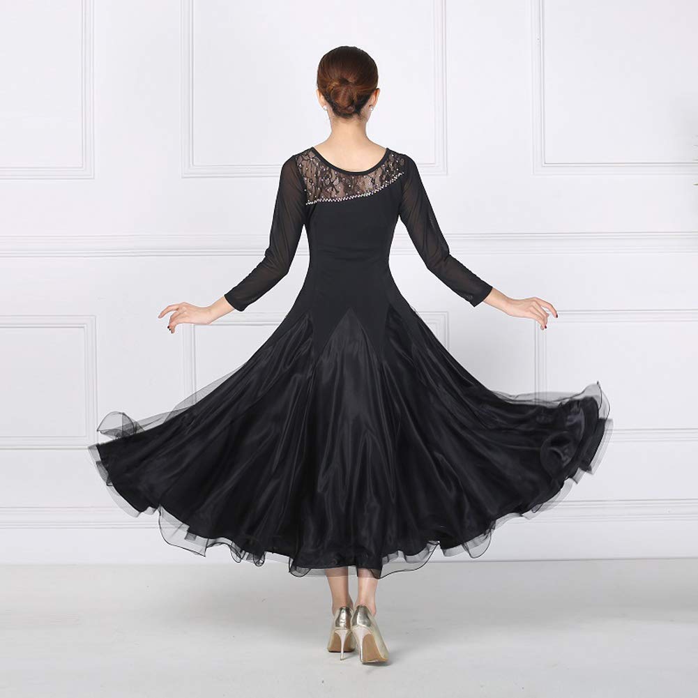 Elegant Ballroom Dance Dress for Women - Long Sleeve Slim Fit Waltz Performance Costume | Competition Standard Outfit for Latin, Standard & Social Dancing