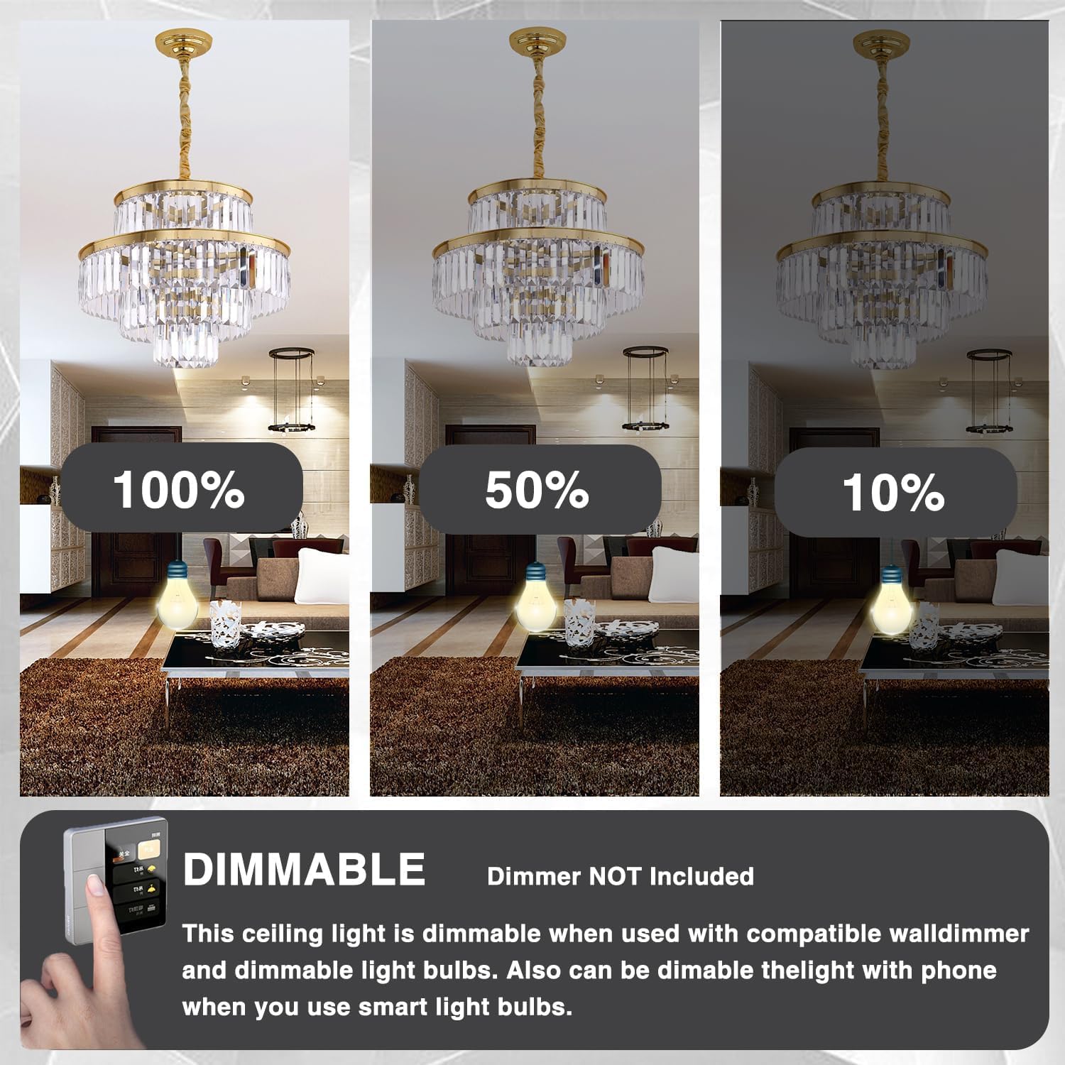 Modern Crystal Chandelier - 6-Light Gold Pendant Ceiling Lamp with 4-Tier Design (20 Inch Diameter) - Elegant Lighting Fixture for Dining Room, Living Room, Foyer & Hallway | Perfect for Home Decor, Wedding Venues and Luxury Interior Design
