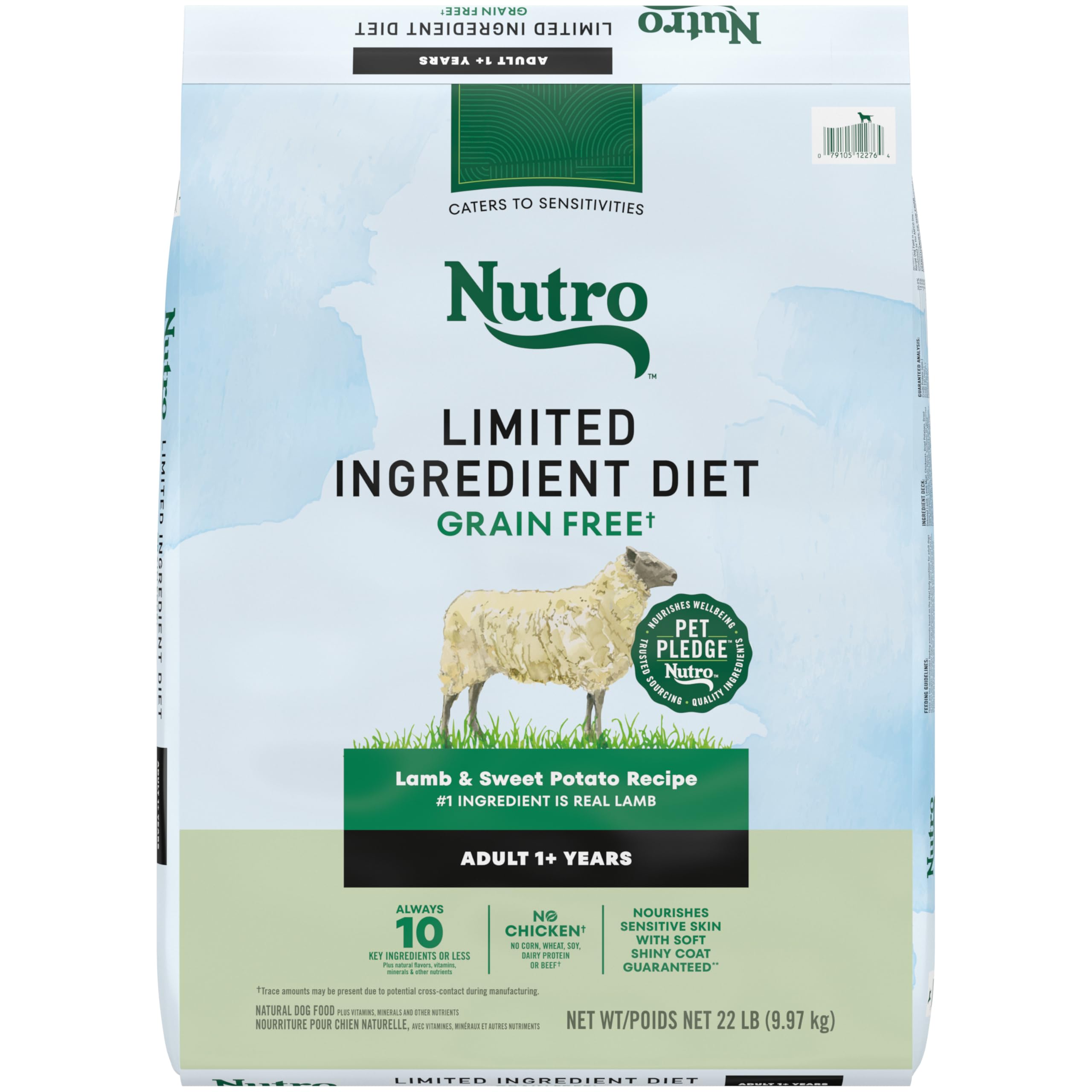 NUTRO Limited Ingredient Diet Lamb & Sweet Potato Recipe Adult Dry Dog Food - Grain Free, Natural Ingredients for Sensitive Stomachs - 22lb Bag for Large & Medium Breed Dogs - Perfect for Daily Meals & Digestive Health Support