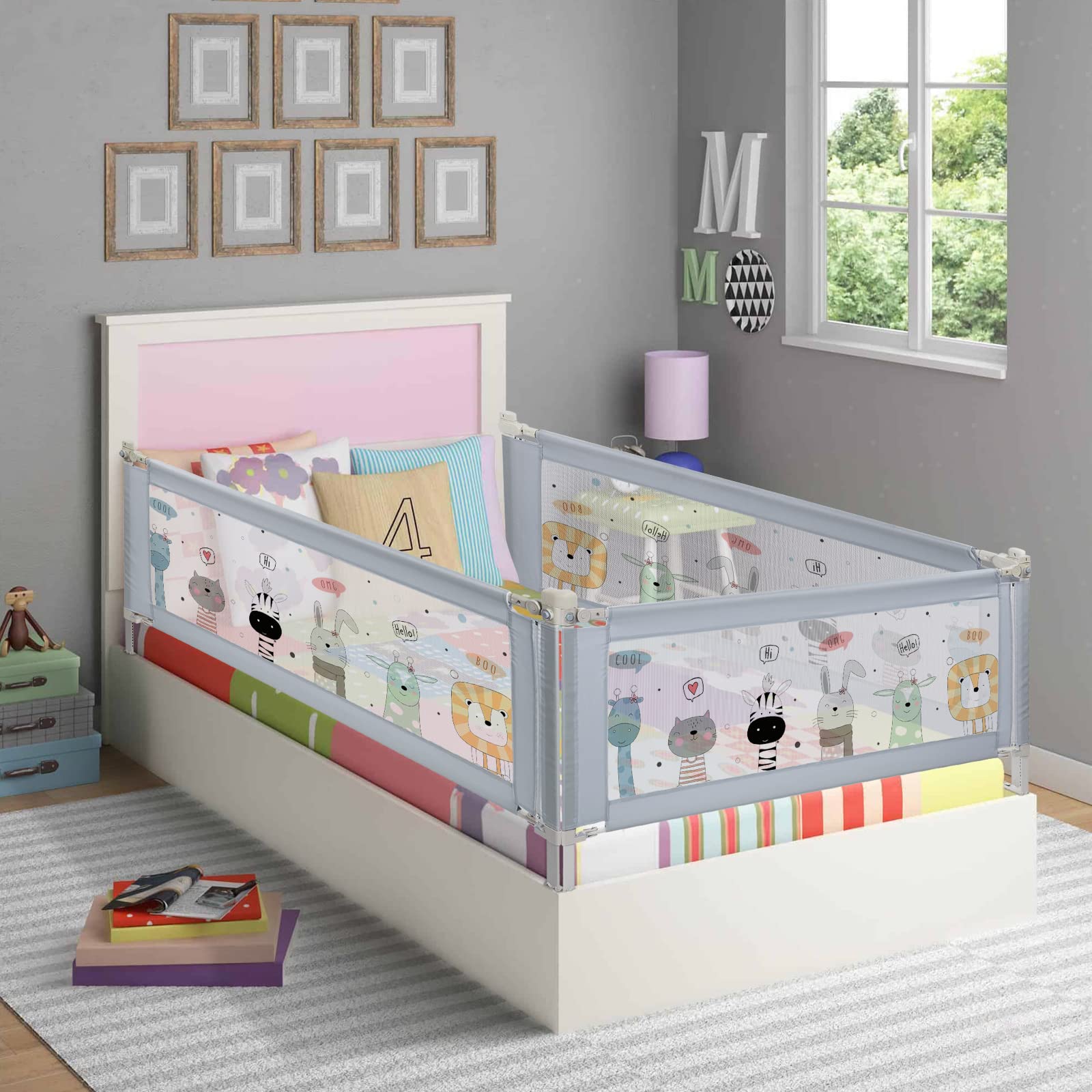 FITNATE Adjustable Bed Rail for Toddlers & Kids - Upgraded Safety Guard Rail for King Size Bed Mattress (62.9 Inches, Light Grey) - Perfect for Childproofing Adult Beds & Preventing Falls During Sleep