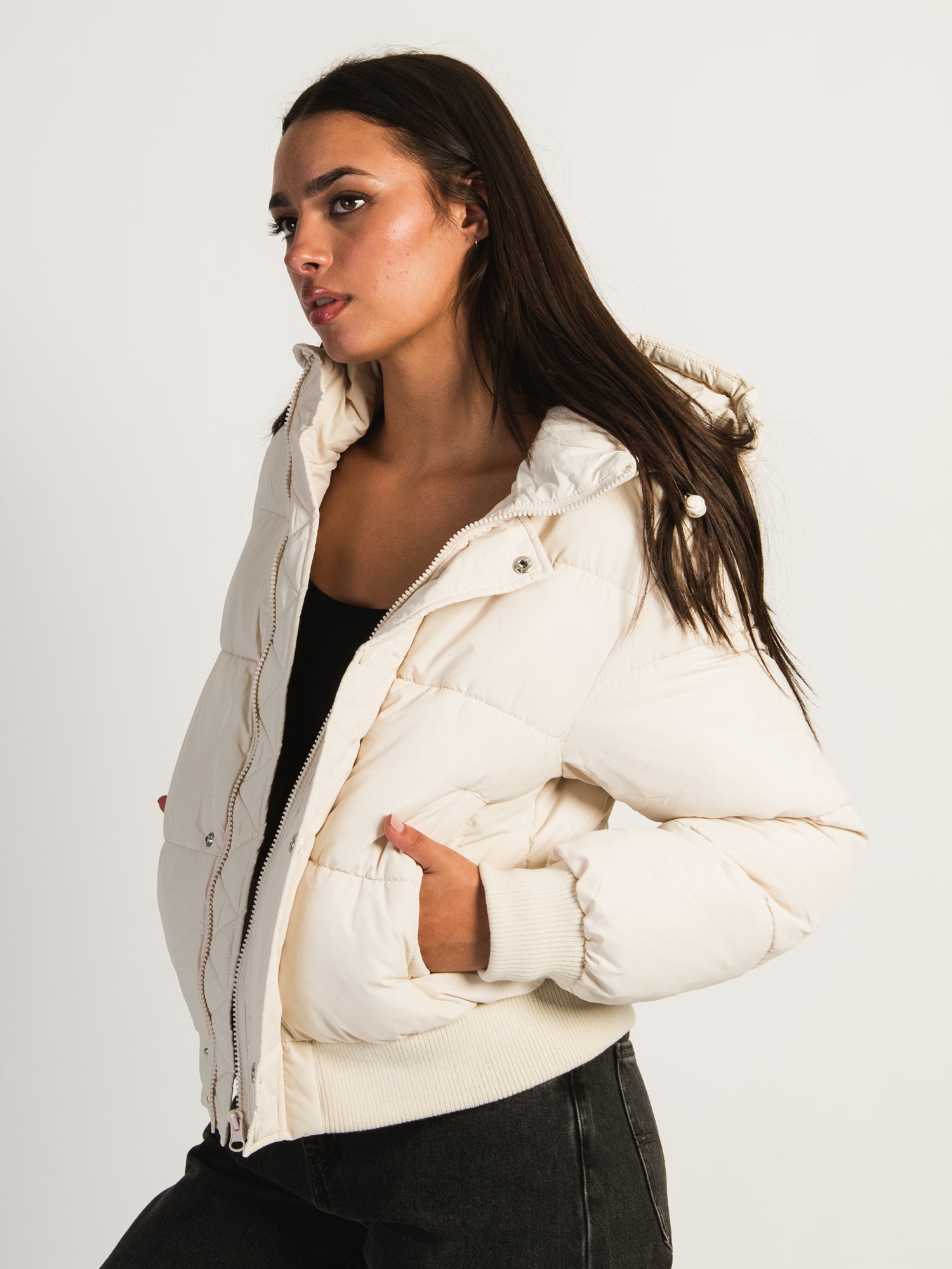 AZALEA WANG RIRI Hooded Puffer Jacket for Women - Winter Warm Quilted Coat with Stand Collar | Perfect for Outdoor Activities, Skiing & Cold Weather Fashion