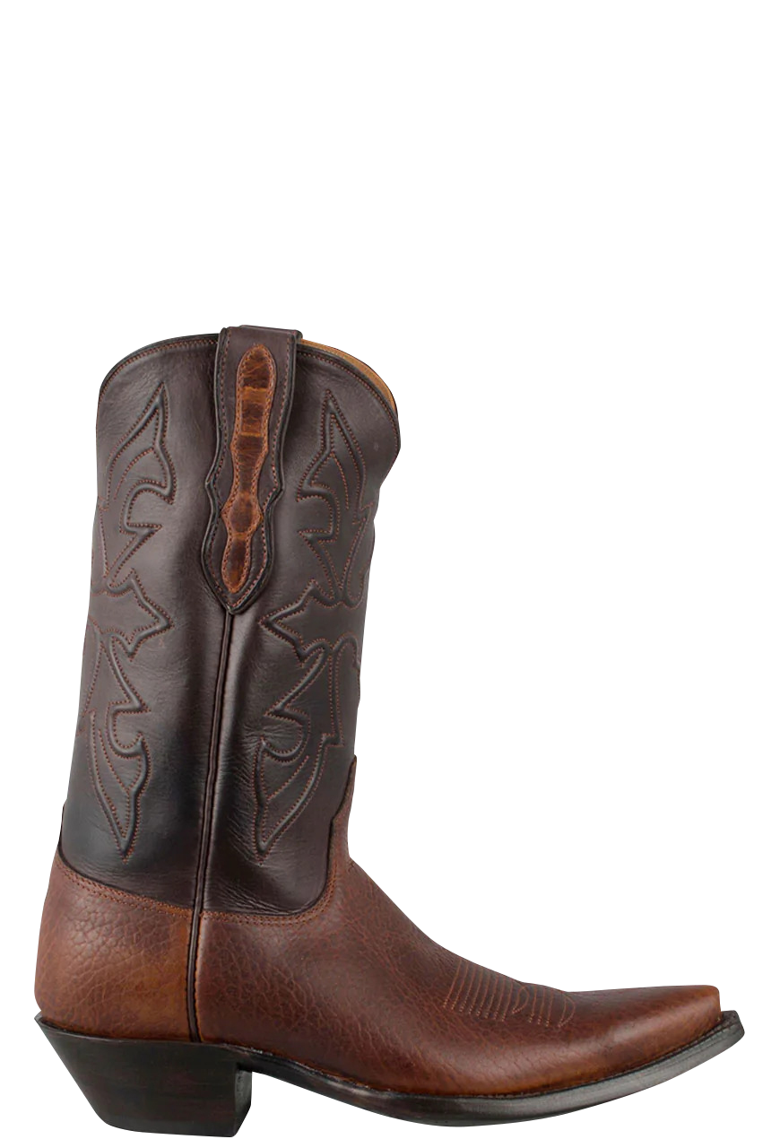 Pinto Ranch Men's Black Jack Buffalo Leather Cowboy Boots - Tan & Dark Brown Western Boots for Rodeo, Country Dancing & Outdoor Adventures