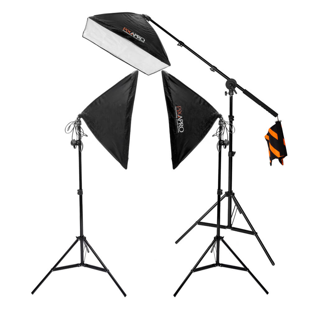 EzyLite 3 CFL Bulbs Softbox Lighting Kit with Boom Arm (3x105W) - Professional Studio Lighting for Photography, Videography, YouTube Videos & Product Shoots