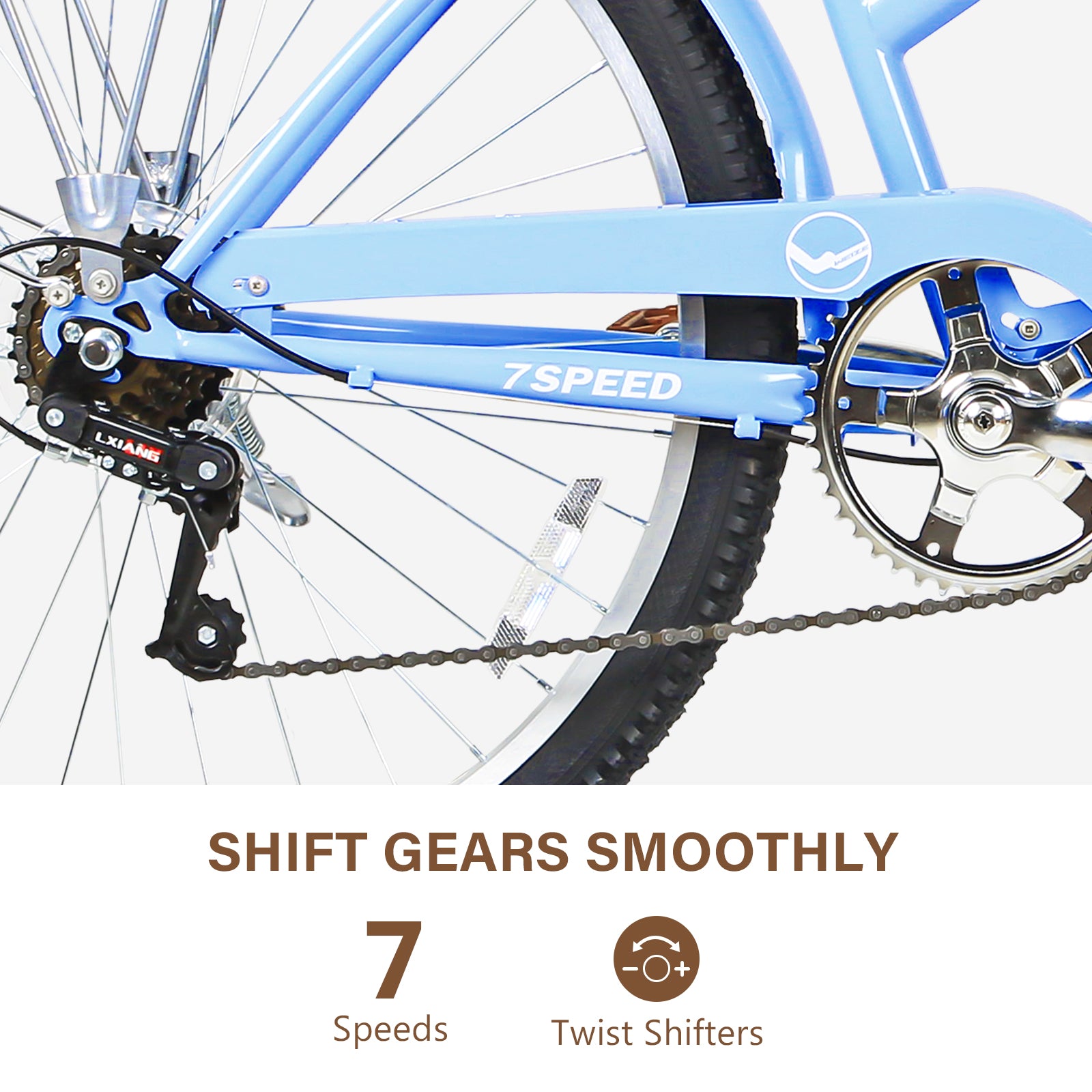 WEIZE 26 Inch Blue Beach Cruiser Bike for Adults - 7 Speed Comfortable Commuter Bicycle with Padded Seat - Perfect for Beach Rides, City Commuting & Leisure Cycling