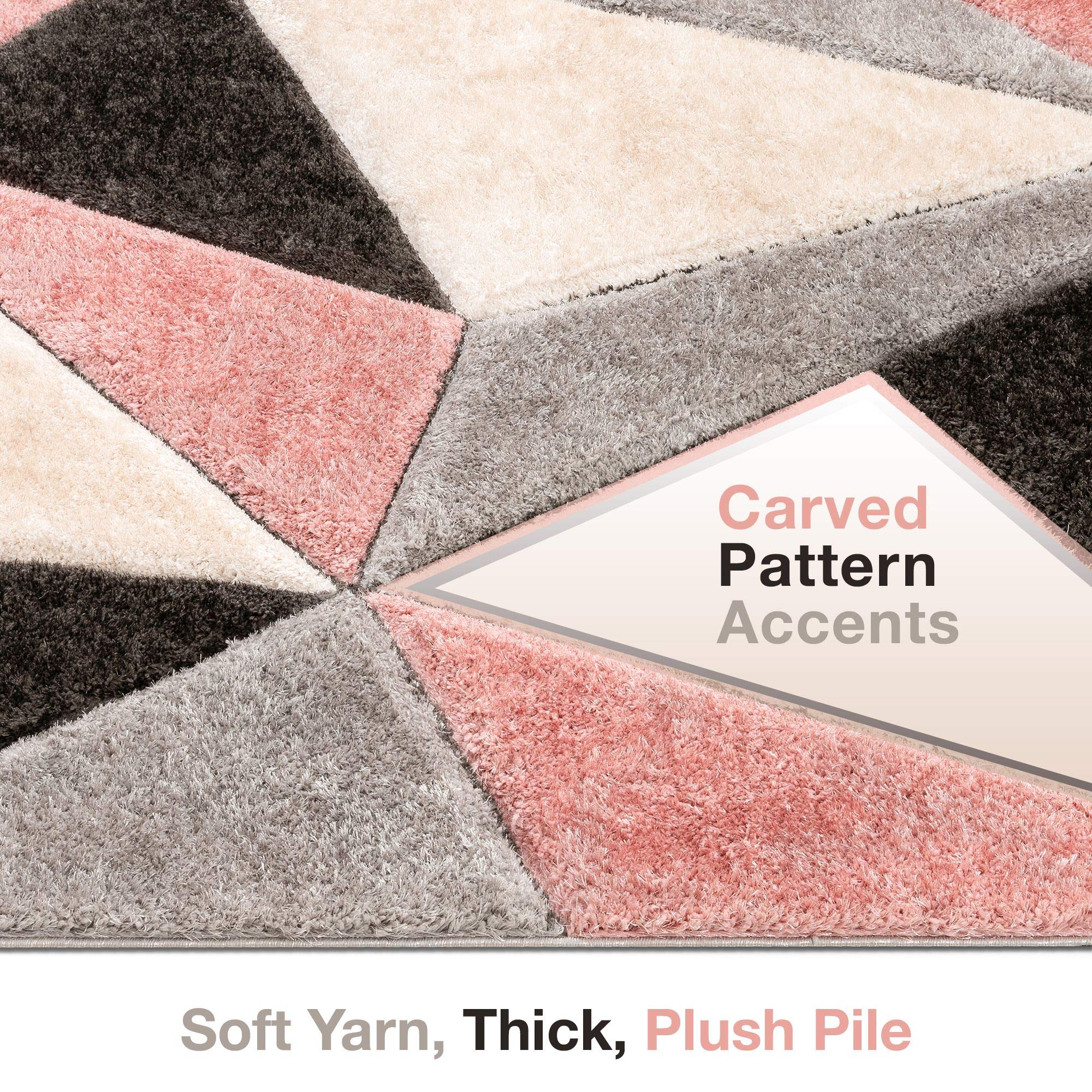 Well Woven Walker Pink Triangle Boxes Thick Soft Plush 3D Textured Shag Area Rug 5'3