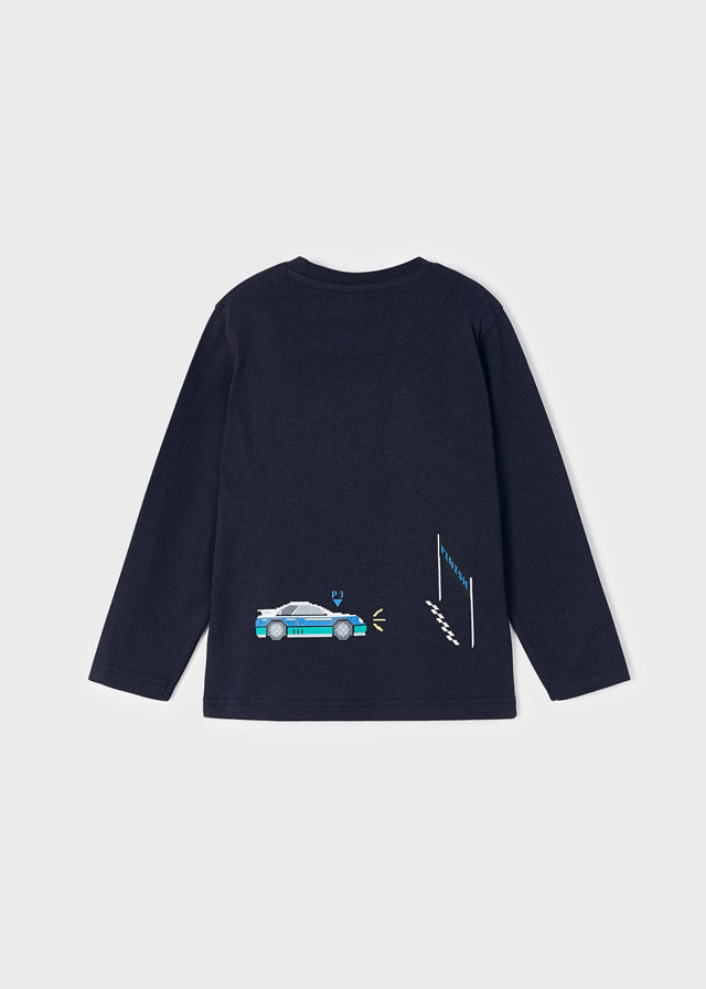 Long Sleeve Boys' Car Print Shirt - Navy Blue | Comfortable & Stylish Kids' Top for School, Playdates & Casual Outings