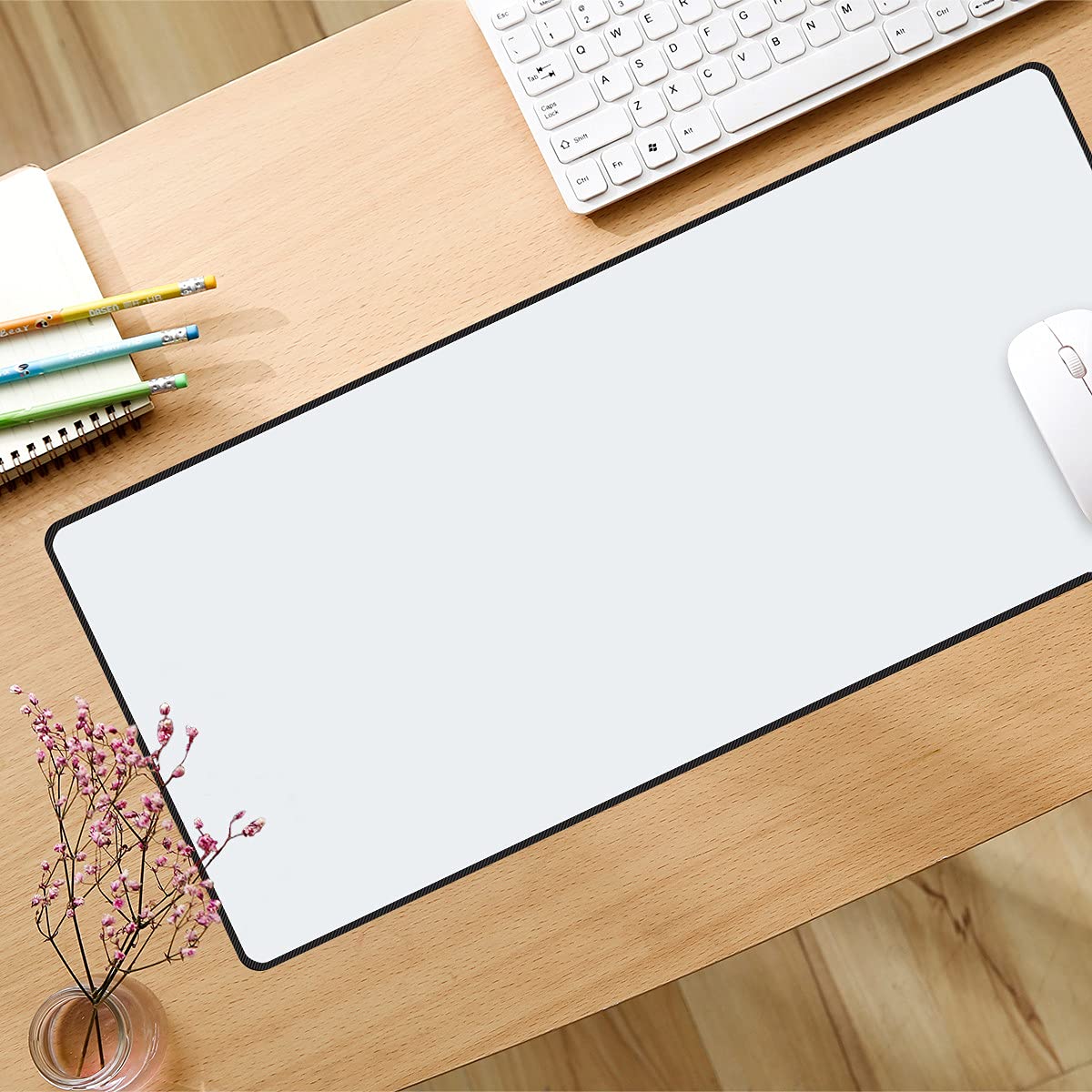 Qisan Large Gaming Mouse Pad - 35.43x15.74x0.15 Inch Extended Mouse Mat with Stitched Edges, Non-Slip Rubber Base | Thick Foldable Desk Pad for PC, Laptop & Office Use | Perfect for Gamers, Programmers & Graphic Designers - White