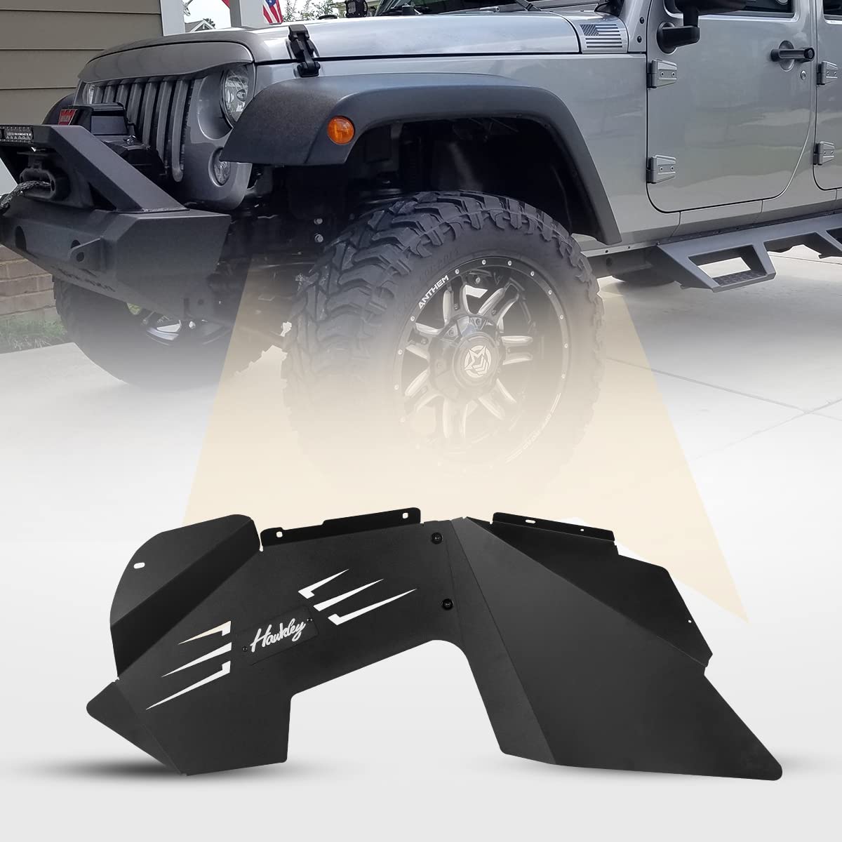 Jeep Wrangler 2007-2018 JK/JKU Front & Rear Steel Fender Liners - Bolt-on Wheel Well Covers for Unlimited, Sport, Sahara, Rubicon (2WD/4WD) | Black Powder Coated Splash Guards | Off-Road Protection & Mud Flaps Replacement
