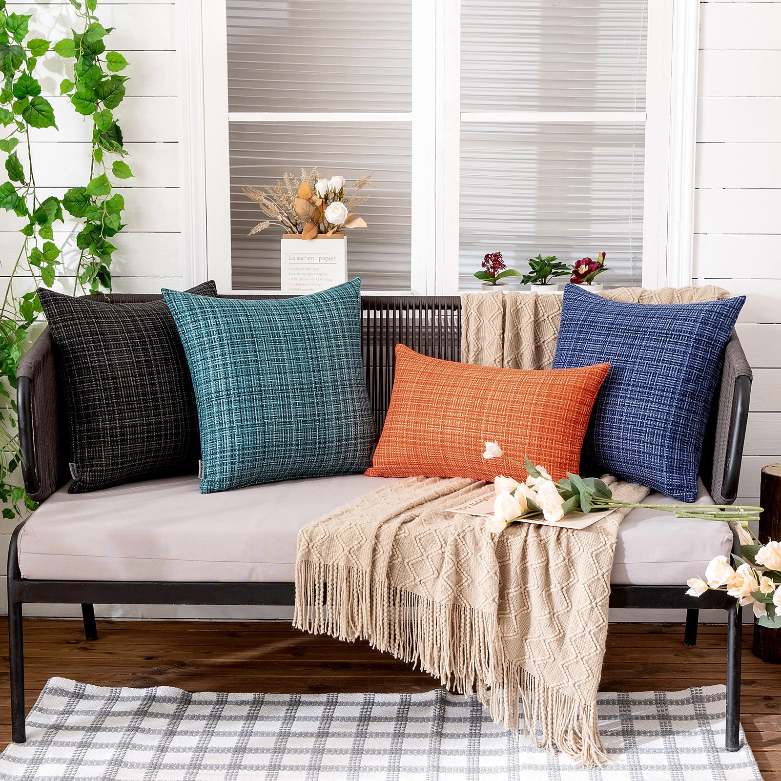 MIULEE Waterproof Outdoor Throw Pillow Covers 12x20 Inch - Farmhouse Decorative Cushion Covers for Patio, Garden, Tent, Sofa & Couch (Pack of 2, Orange) - Perfect for Outdoor Furniture, Camping & Home Decor