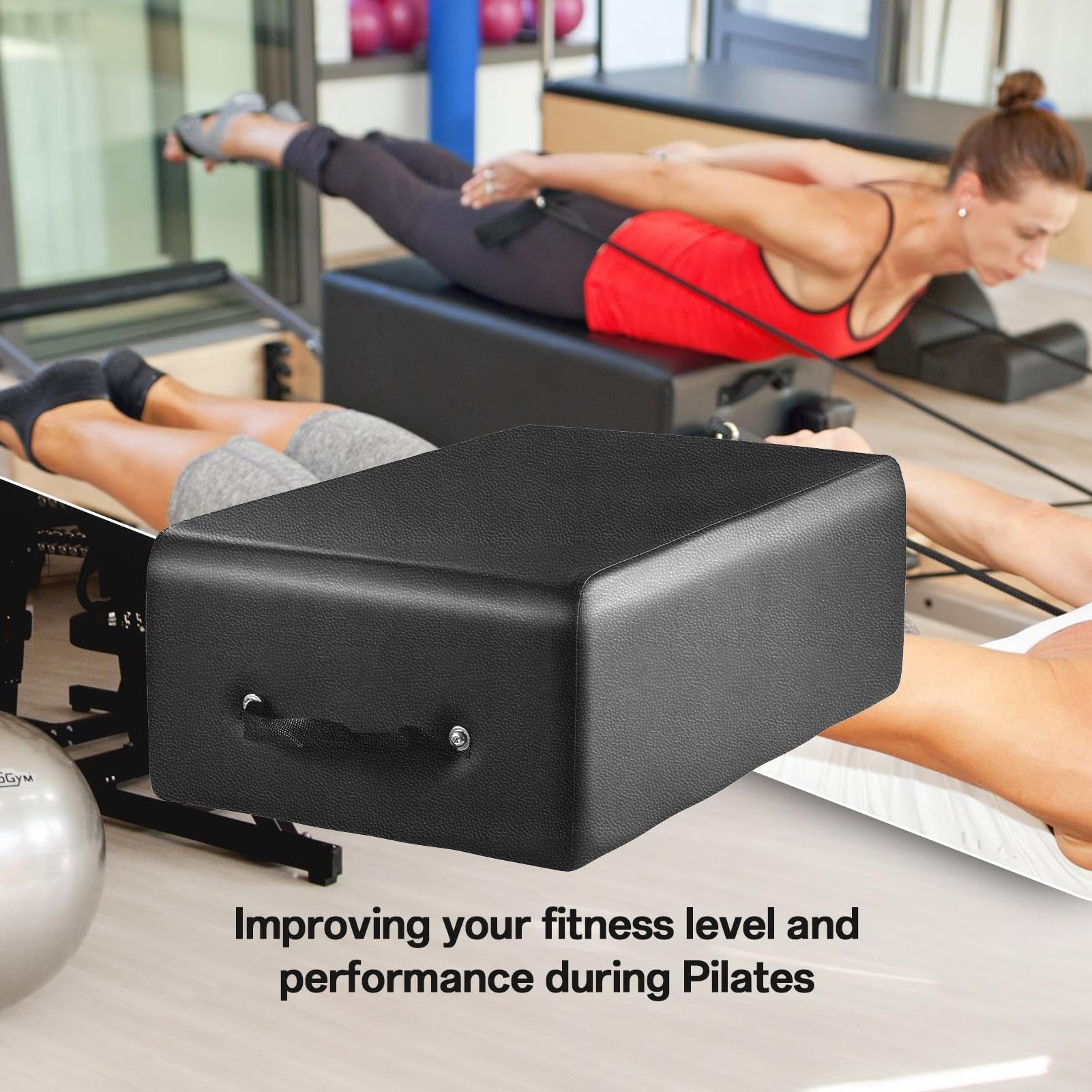 Premium Foldable Pilates Reformer Box 25.6x16.5x7.9 Inches - High-Quality PU & Wood Pilates Sitting Box for Strength, Stretching & Balance Training | Perfect for Home Gym, Pilates Studio & Reformer Workouts (Black/Grey)