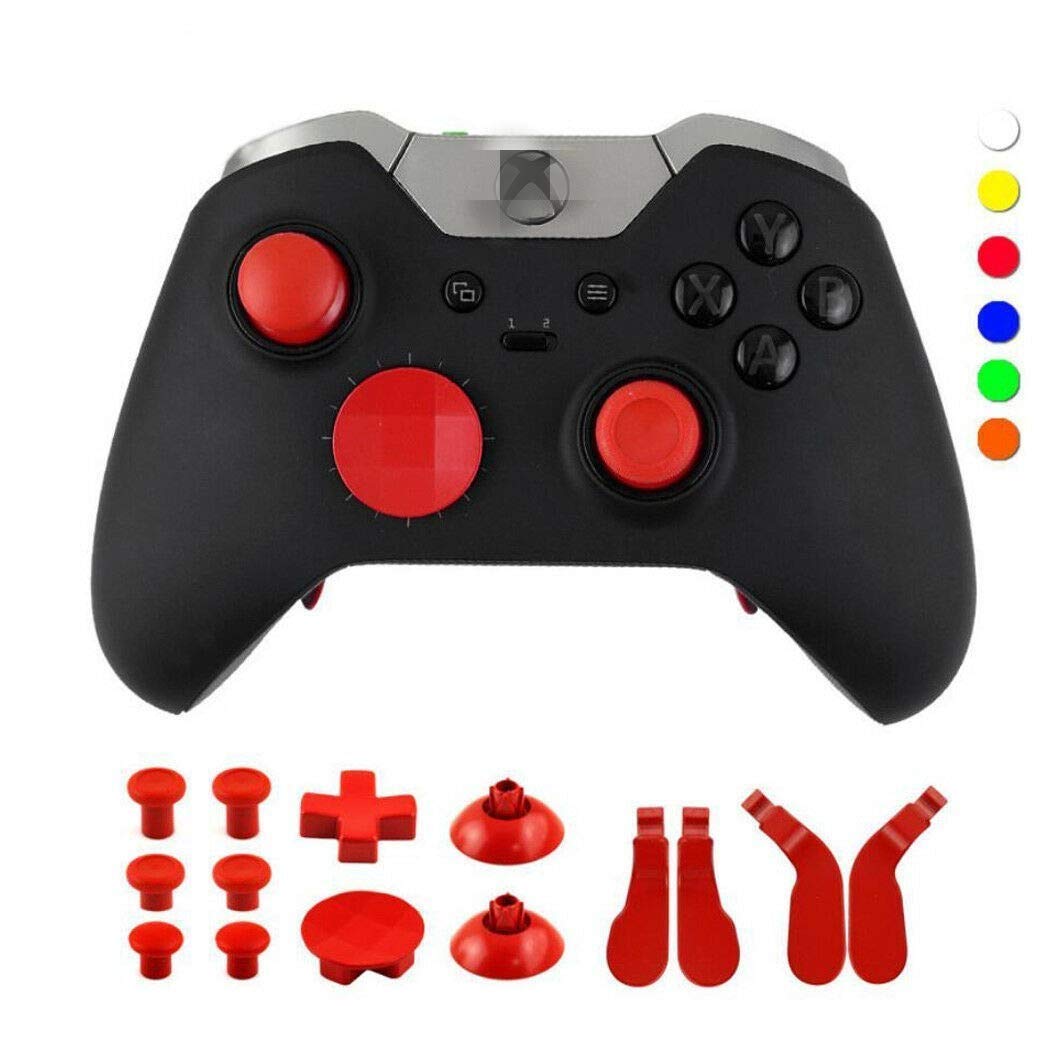 14-in-1 Metal Stainless Steel Analog Stick & Thumbstick Replacement Kit for Xbox One Elite Controller - Includes D-Pad, Button Paddles, Bullet Buttons, Opening Tools & Carry Case (Red) - Perfect for Gaming, Controller Repair & Customization