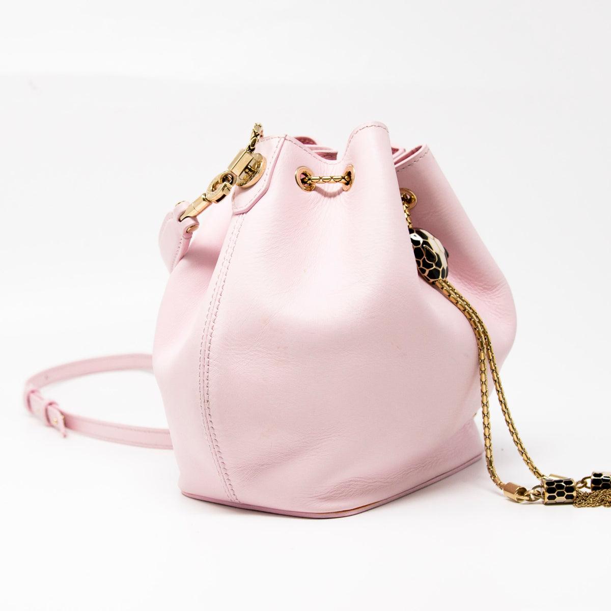 Bvlgari Serpenti Forever Pink Leather Bucket Bag for Women - Luxury Designer Handbag for Evening Parties & Special Occasions