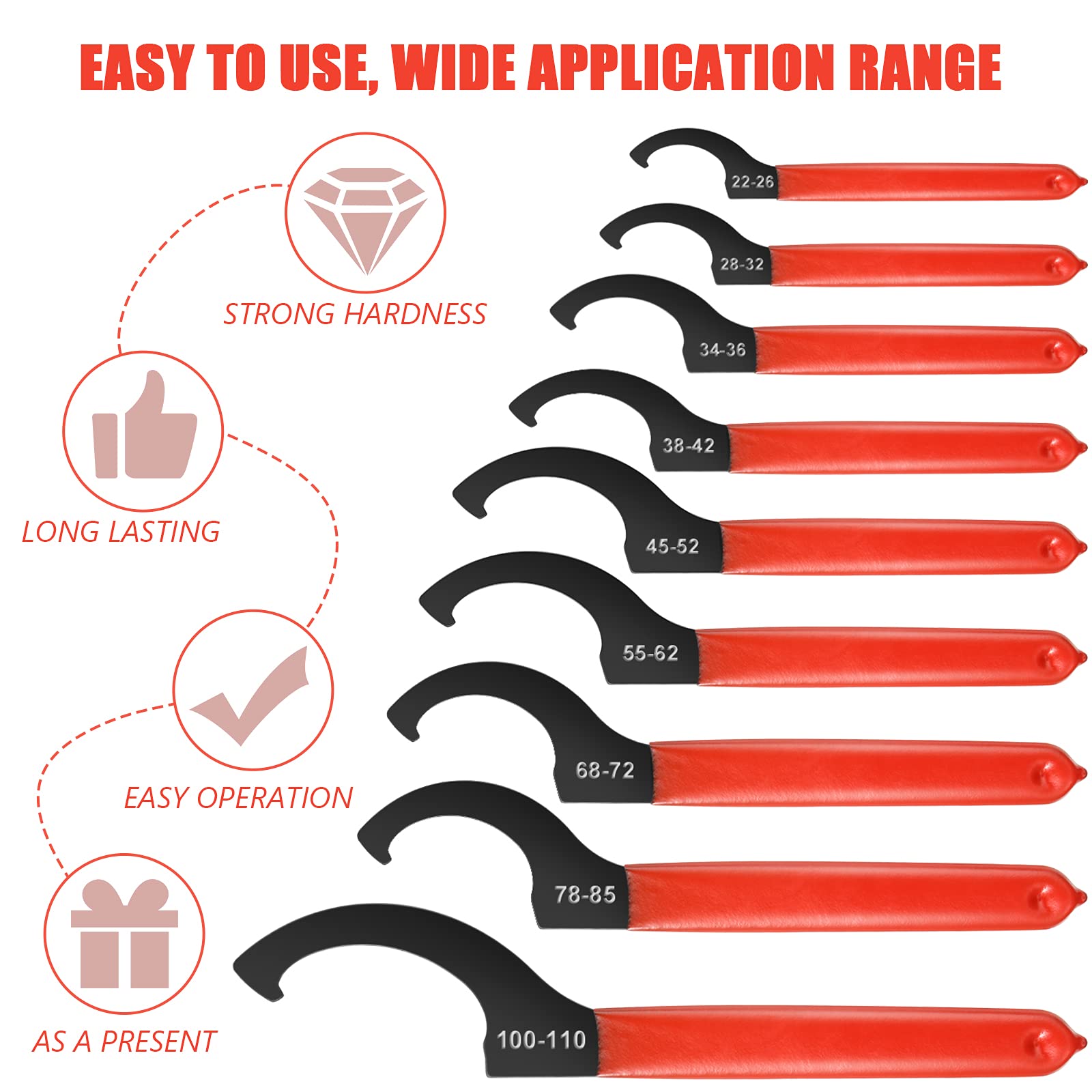Honoson 9-Piece Adjustable Spanner Wrench Set - Steel Coilover Wrenches for Suspension & Shock Adjustments - Perfect for Automotive Repair, DIY Mechanics, and Off-Road Vehicle Maintenance