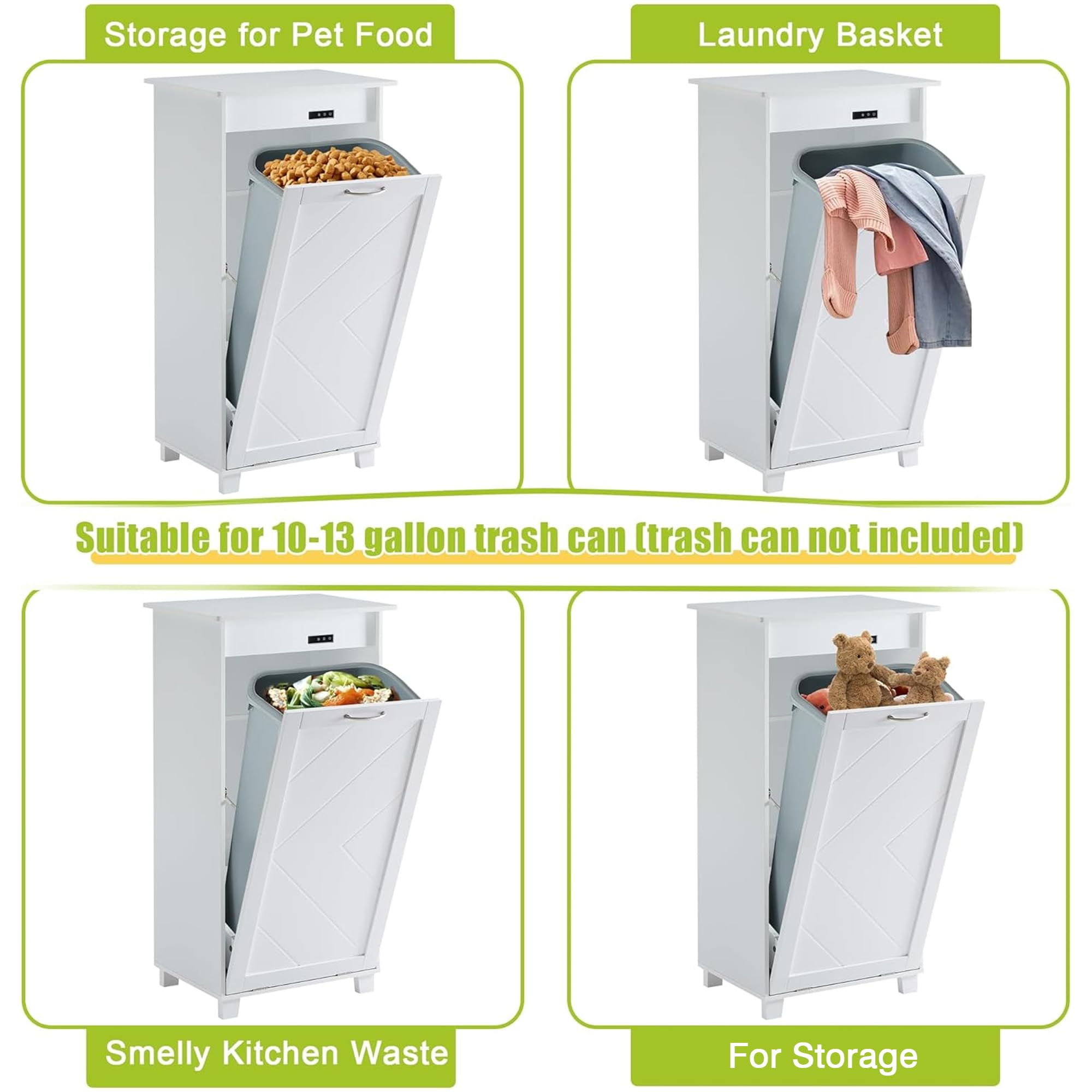 VECELO Tilt Out Kitchen Trash Bin Cabinet - Dog Proof Garbage Can with Wood Holder, Free Standing Recycling Bin in White - Perfect for Kitchens, Pantries & Pet-Friendly Homes