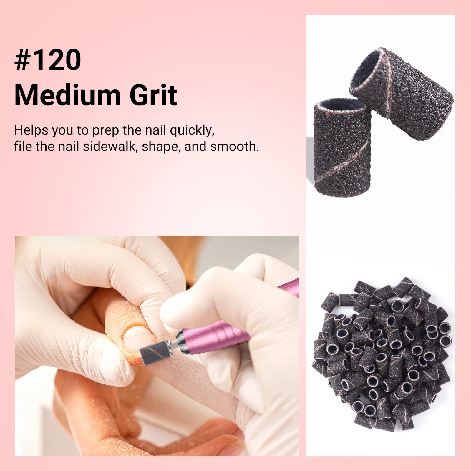 MelodySusie 100 Pcs Nail Drill Bits Sanding Bands - 120 Medium Grit Nail File for Acrylic Nails, Gel Manicures & Pedicures | Professional Nail Art Tools for Salon & Home Use