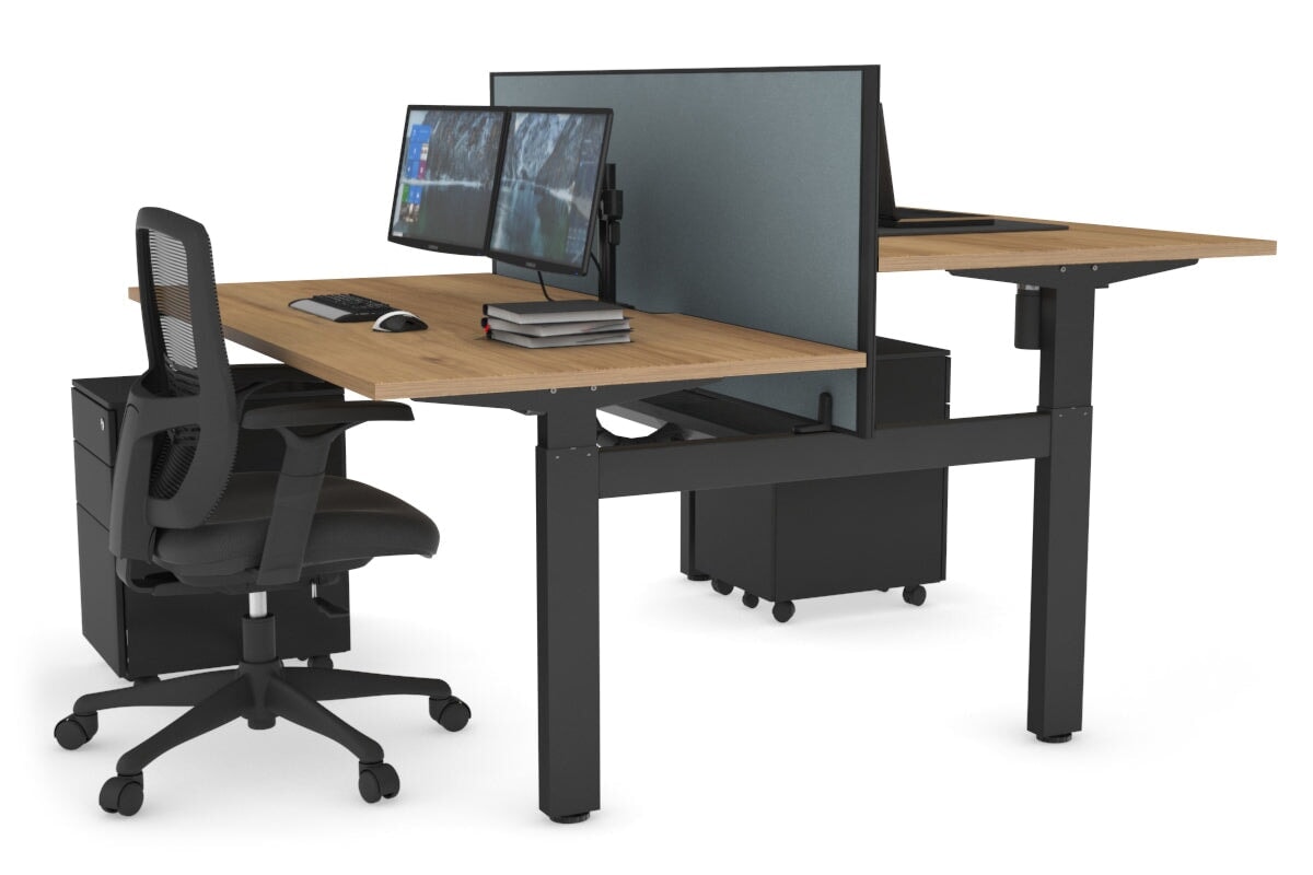 Adjustable 2-Person H Bench Workstation with Black Frame - 1400L x 800W, Cable Management Scallop | Perfect for Office, Home Workspace & Collaborative Environments