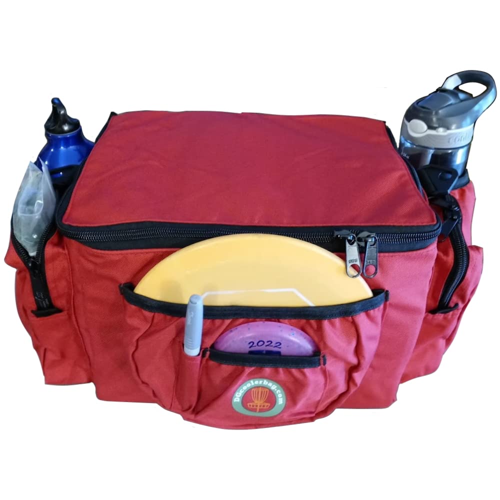 Disc Golf Cooler Backpack Bag - 13 to 22 Disc Capacity with Removable Insulated Cooler for 6-Pack, Adjustable Straps, Perfect for Tournaments & Outdoor Adventures (Red)