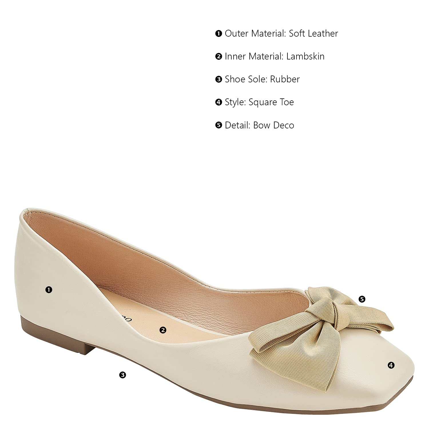 C.Paravano Women's Square Toe Leather Ballet Flats - Slip On Comfort Shoes for Work, Office & Casual Wear | Breathable & Lightweight Walking Shoes for Women