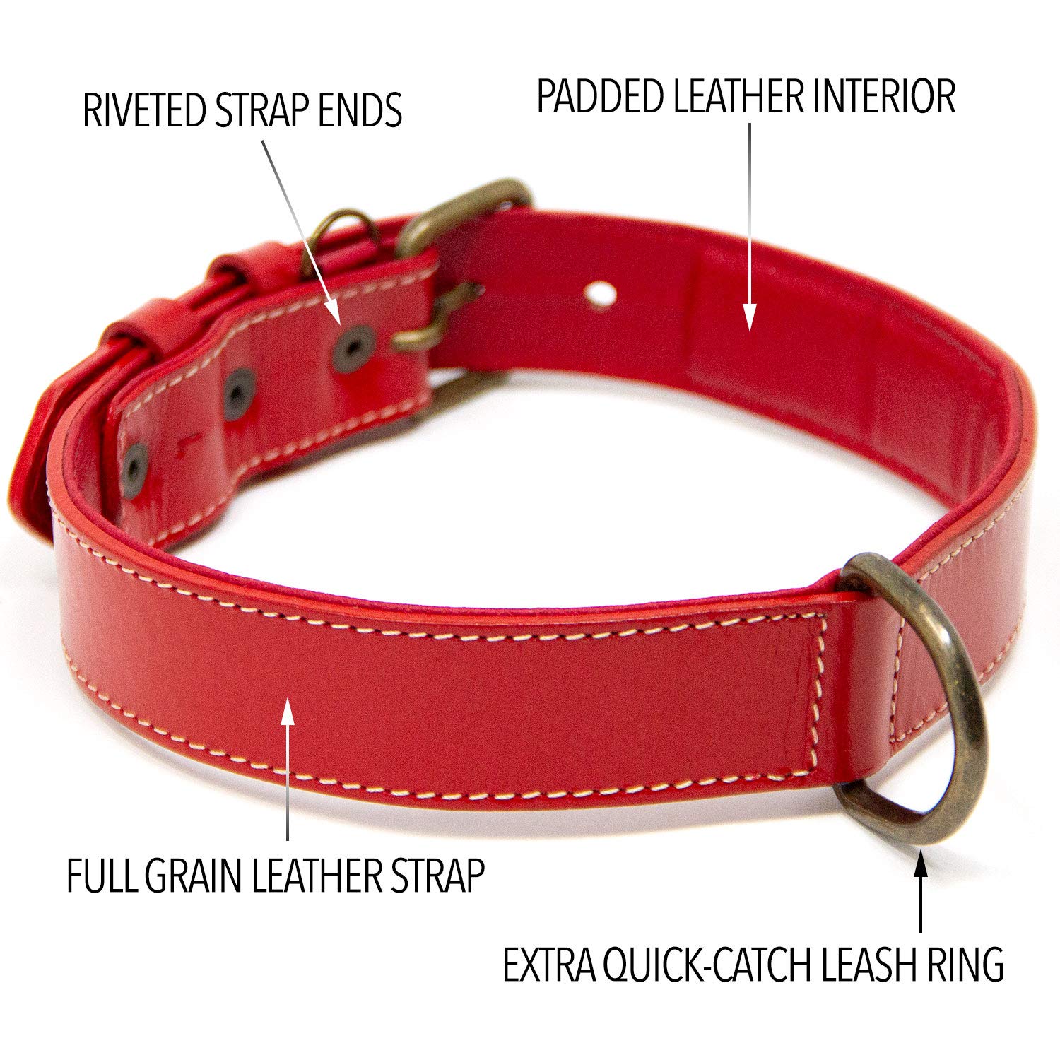 Premium Full Grain Leather Dog Collar for Large Dogs - Padded Comfort & Durable Design (Red, XL) - Perfect for Daily Walks, Training & Outdoor Adventures