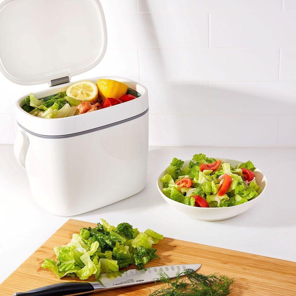 OXO 6.5L Easy Clean Kitchen Compost Bin - White | Odor-Free Food Waste Container for Eco-Friendly Composting | Perfect for Countertop, Home & Garden Use