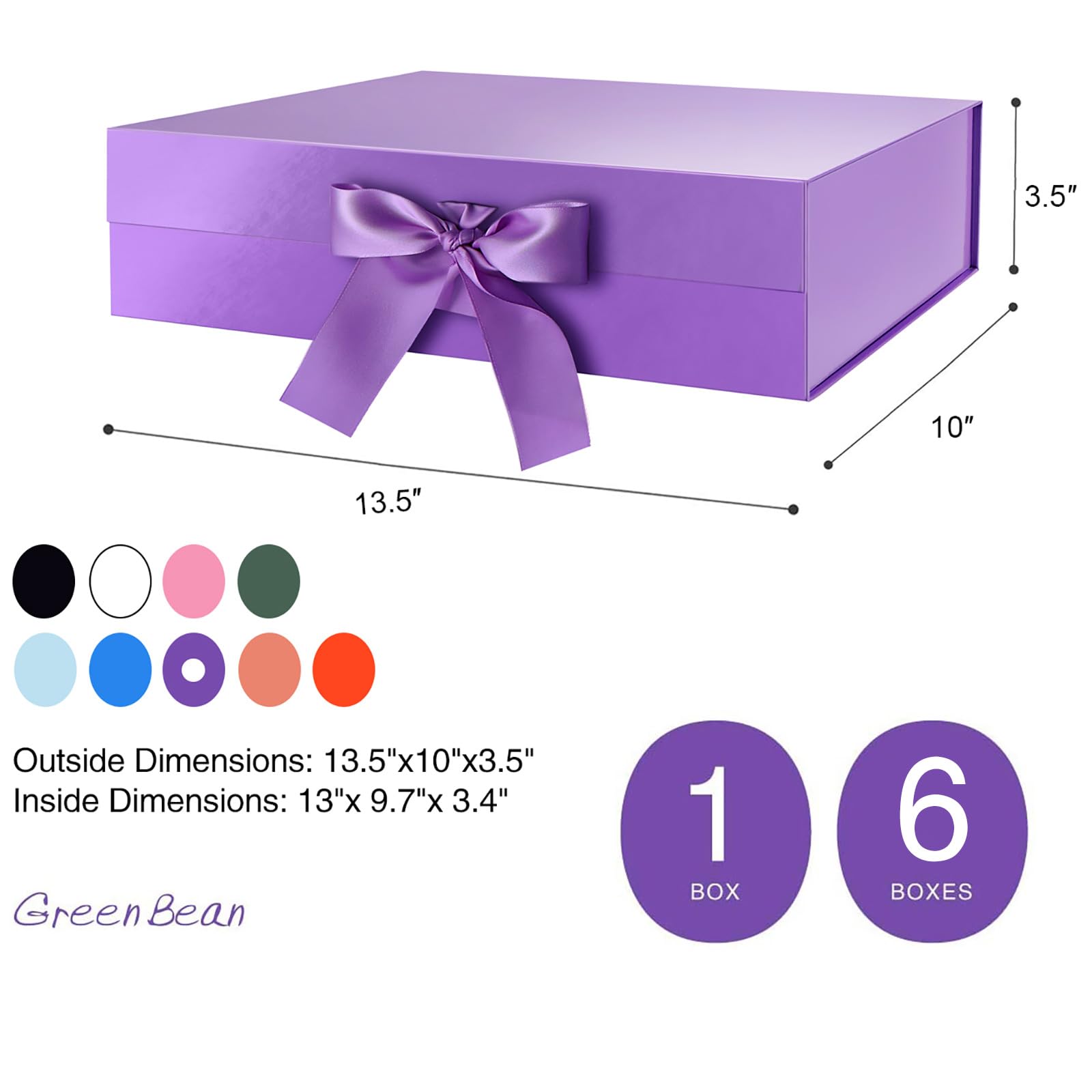 Premium 13x9.7x3.4 Inch Large Purple Magnetic Gift Box with Lid & Ribbon - Elegant Bridesmaid Proposal Box, Easter Present Packaging, Party Favor Container (Glossy Purple) - Perfect for Wedding Accessories, Birthday Gifts & Special Occasions