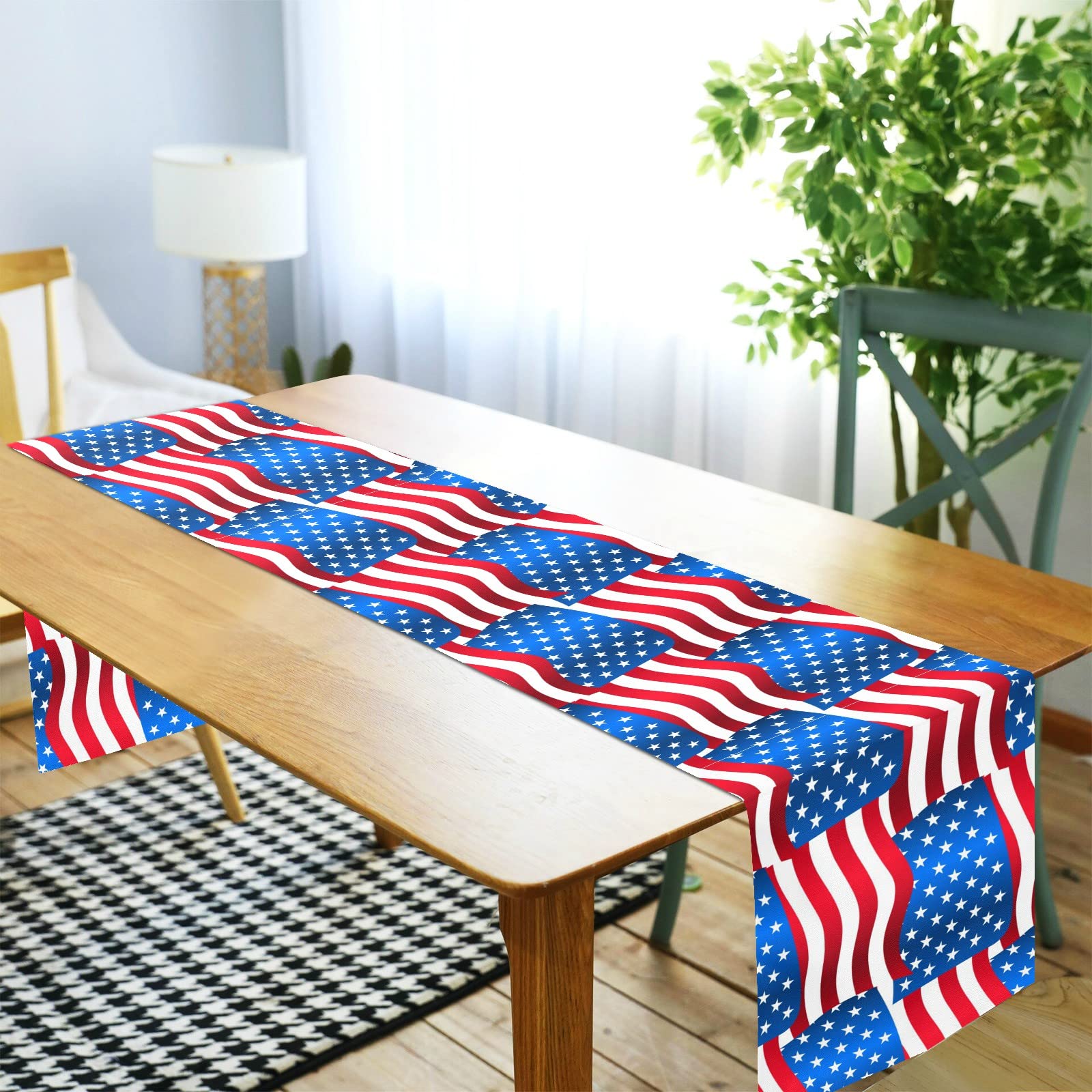 Emelivor Patriotic USA Flag Table Runner 72 Inch - Farmhouse Kitchen & Dining Table Decor for Holidays, Christmas, Parties | Perfect for Home, Restaurants & Events