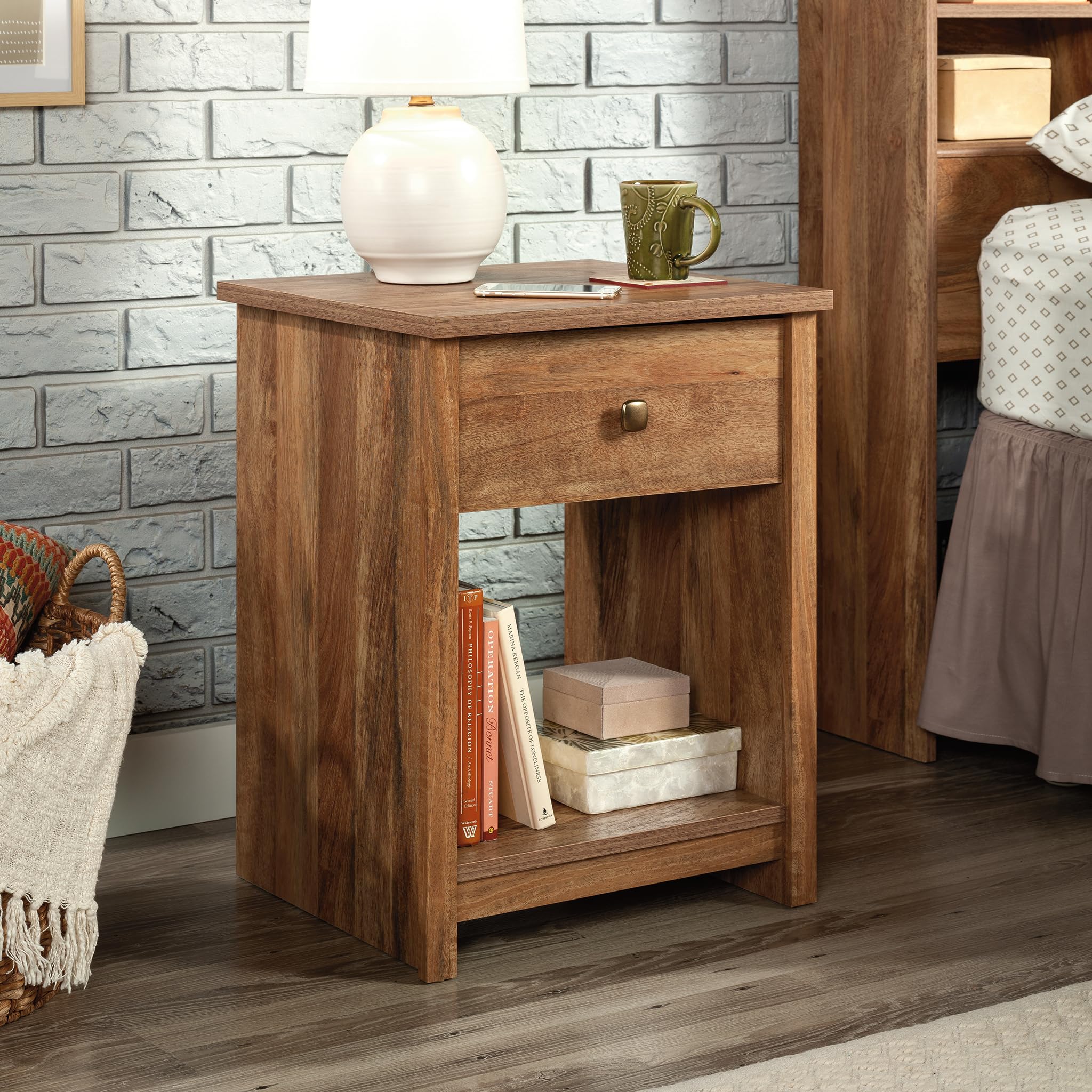 Sauder River Ranch Night Stand with Drawer - Farmhouse Style Bedside Table in Sindoori Mango Finish - Perfect for Bedroom, Guest Room, and Home Decor