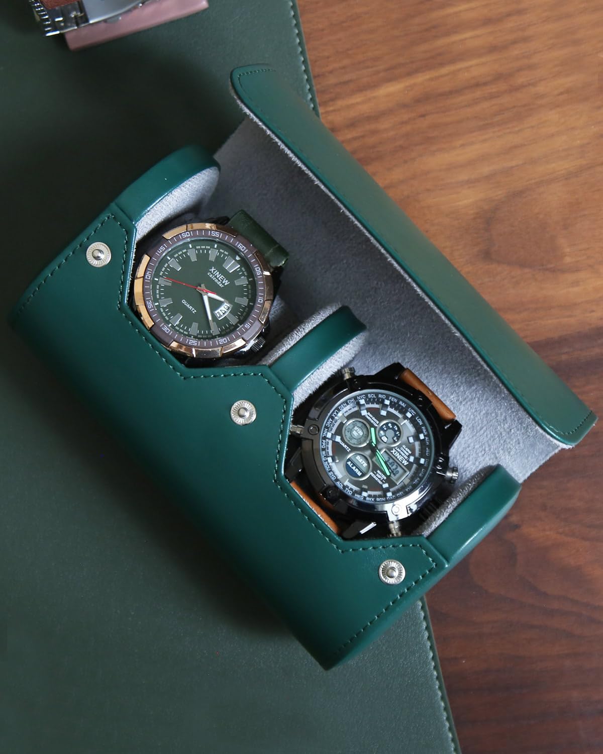 Premium 2 Slot Watch Roll Travel Case for Men & Women - Soft Suede Lining Watch Storage Organizer Holder for Luxury Watches (Green) - Perfect for Business Travel, Watch Collection Display & Gift Giving