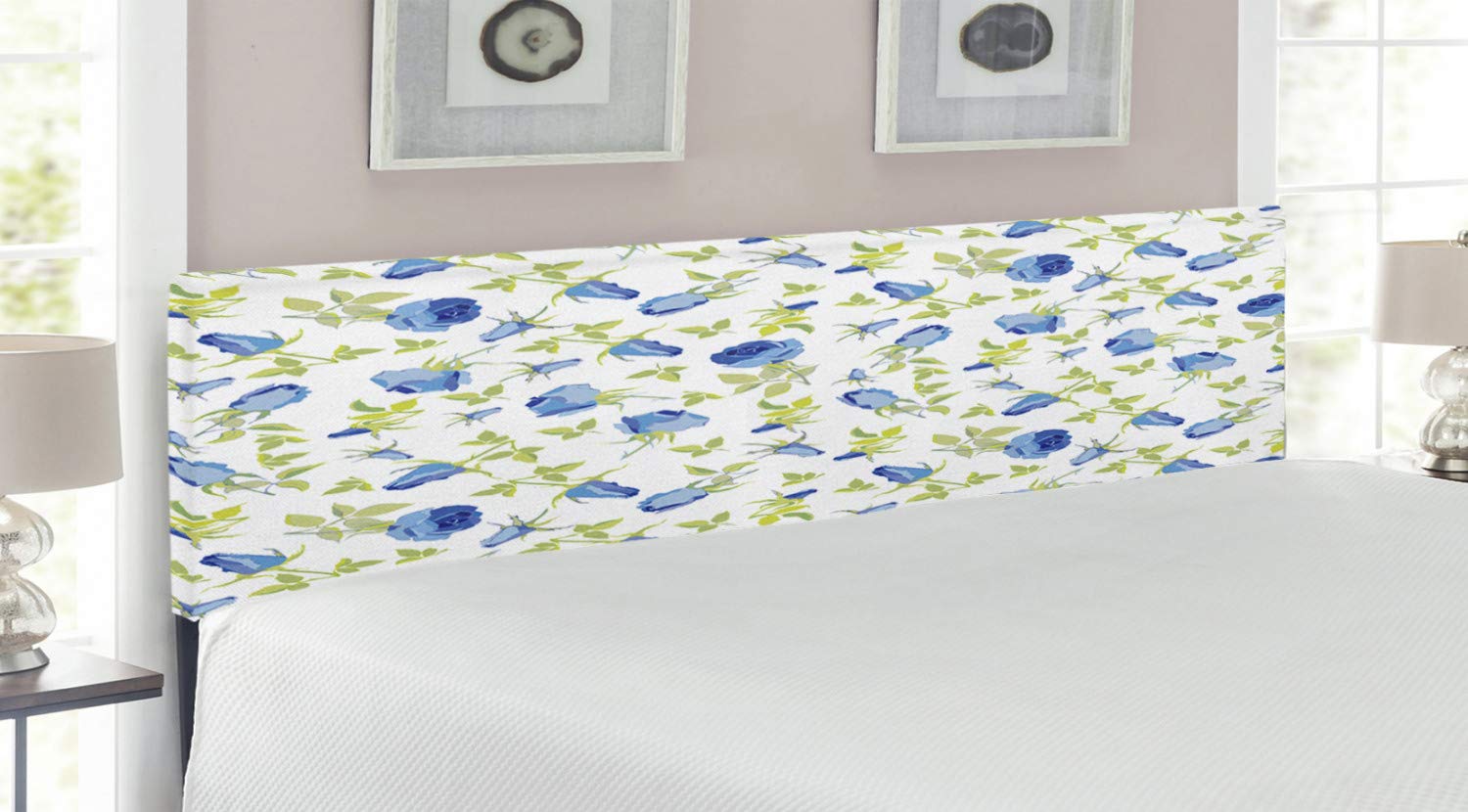 Ambesonne Floral Upholstered Headboard - Green Flower & Abstract Rose Design, King Size Bed Frame with Memory Foam, Decorative Metal Headboard for Romantic Bedroom Decor | Perfect for Valentine's Day, Master Bedroom & Guest Room Makeover