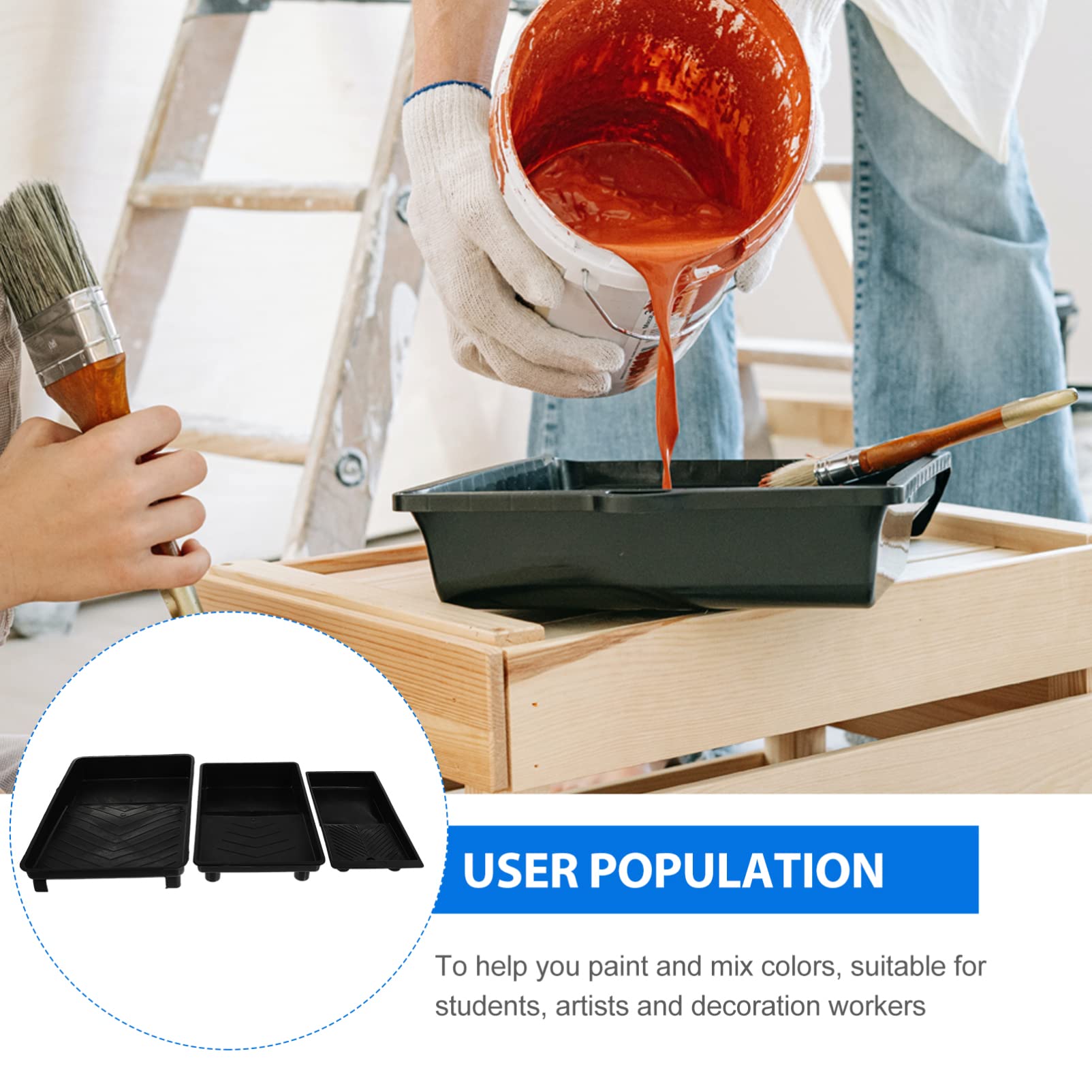 3-Piece Large Capacity Plastic Paint Mixing Trays – Wall Painting Tool with Paintbrush Holder & Storage for Pigment Mixing | Perfect for DIY Home Painting Projects & Professional Use