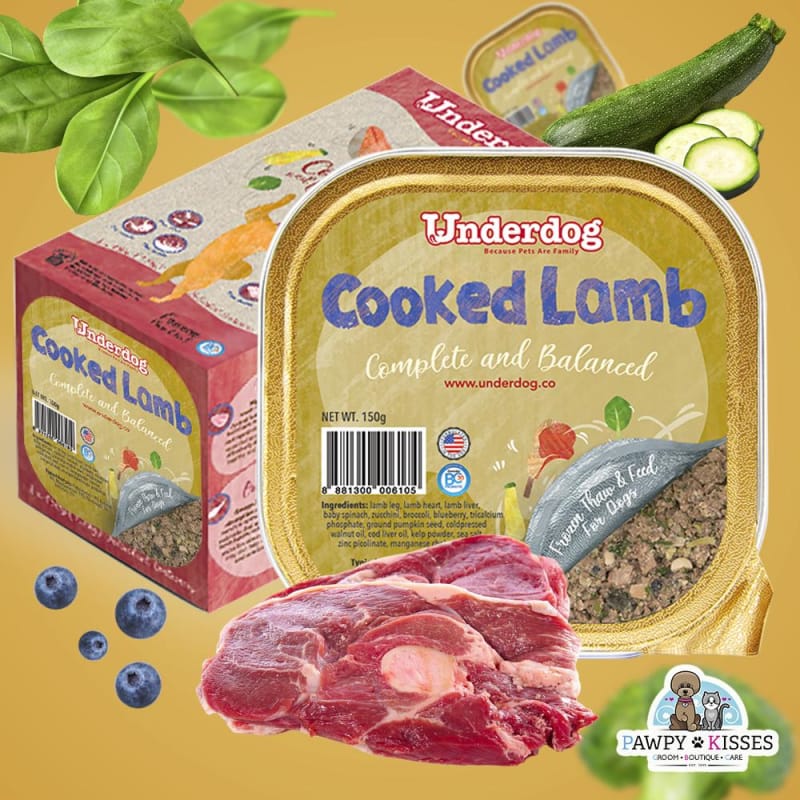 Premium Underdog Cooked Lamb Fresh Frozen Dog Food - 1.2kg (2.65lb) Grain-Free Natural Protein for Puppies & Adult Dogs - Perfect for Mealtime, Training Treats & Digestive Health