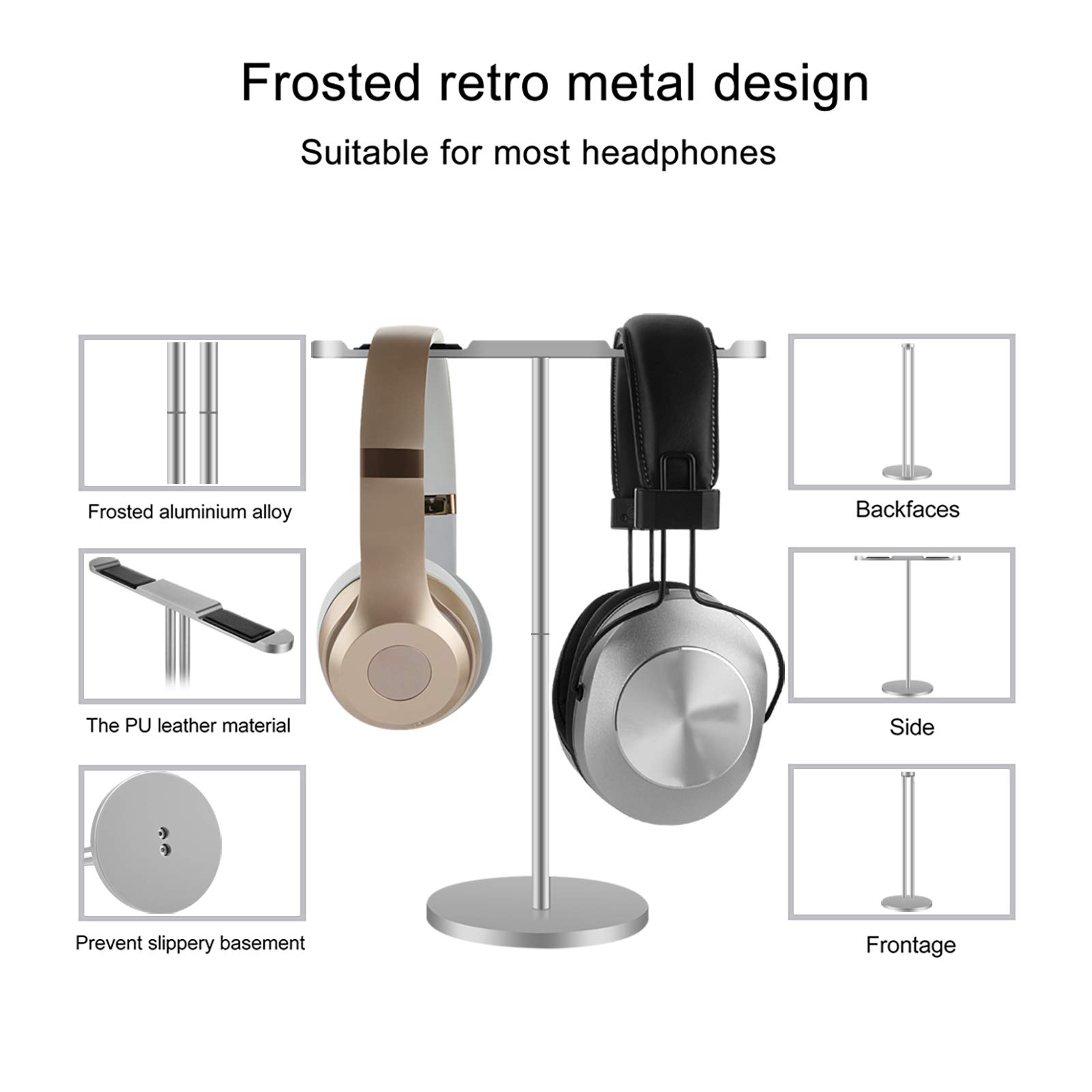 Premium Aluminum Alloy Dual Headphone Stand for Over-Ear & On-Ear Headphones - Heavy Duty Gaming Headset Holder with Sturdy Base - Compatible with Bose QC45, QC35 (Silver) | Perfect for Desk Organization & Gaming Setup Accessories
