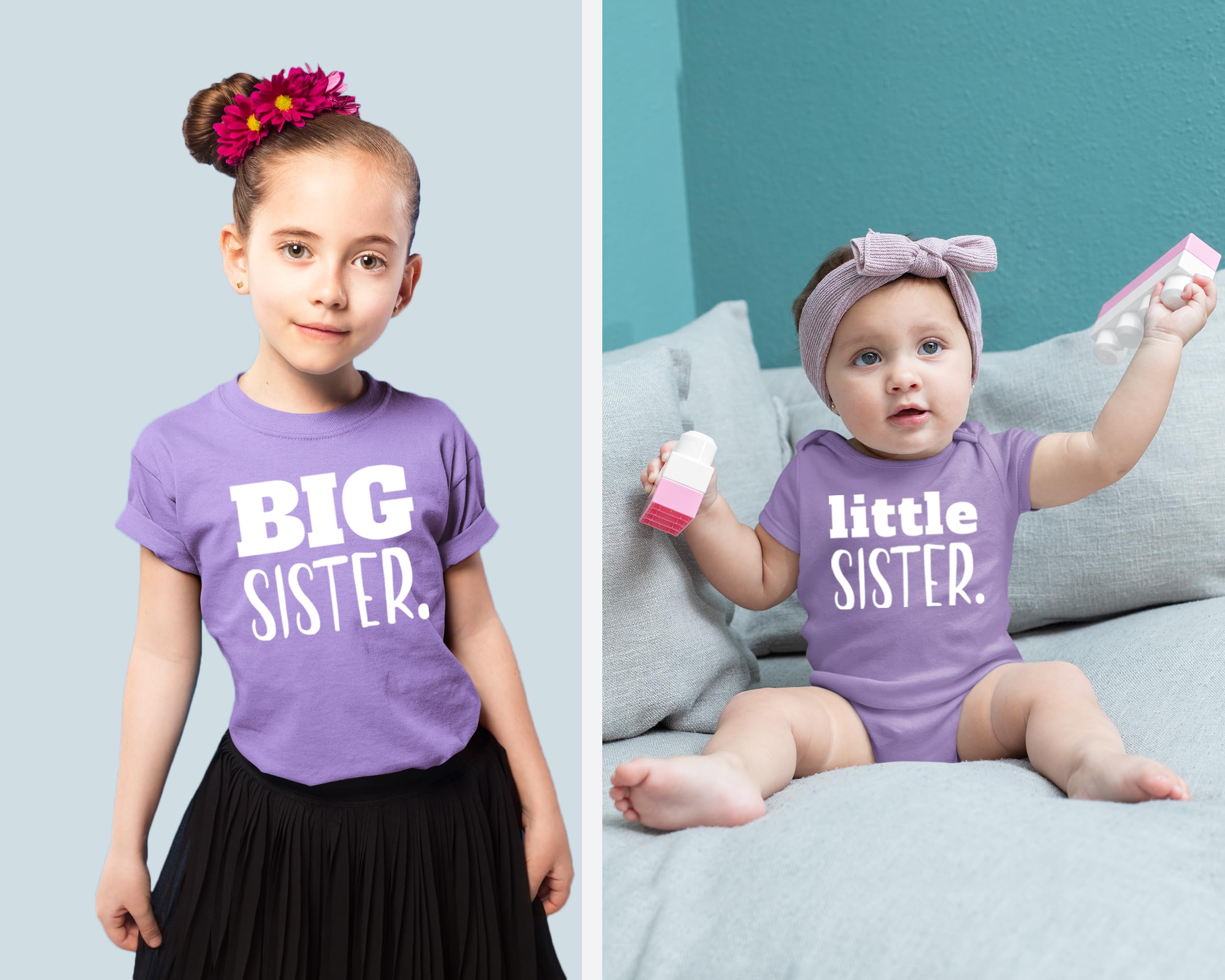 Big Sister Little Sister Matching Outfits - Cute Shirt Gift Set for Girls & Newborn Baby - Perfect for Sibling Photos, Family Events & Special Occasions