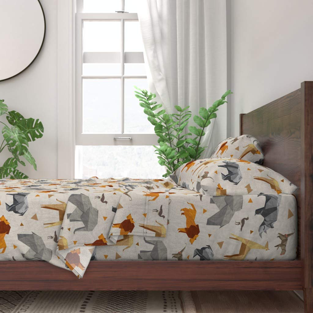 Origami Safari Print 100% Cotton Queen 4-Piece Sheet Set - Lion, Monkey, Giraffe & Rhino Animal Design | Gender Neutral African Wild Theme Bedding for Kids & Adults | Perfect for Jungle-Themed Bedrooms & Safari Nursery Decor