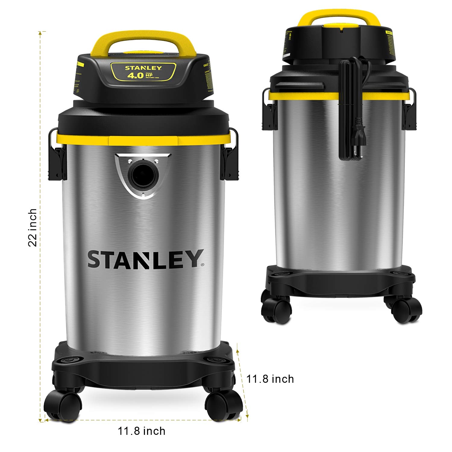 STANLEY 4 Gallon Wet Dry Vacuum Cleaner - 4 Peak HP Portable Shop Vac with Stainless Steel Tank for Job Site, Garage, Basement, Workshop | Powerful Cleaning for Construction, DIY Projects & Home Maintenance