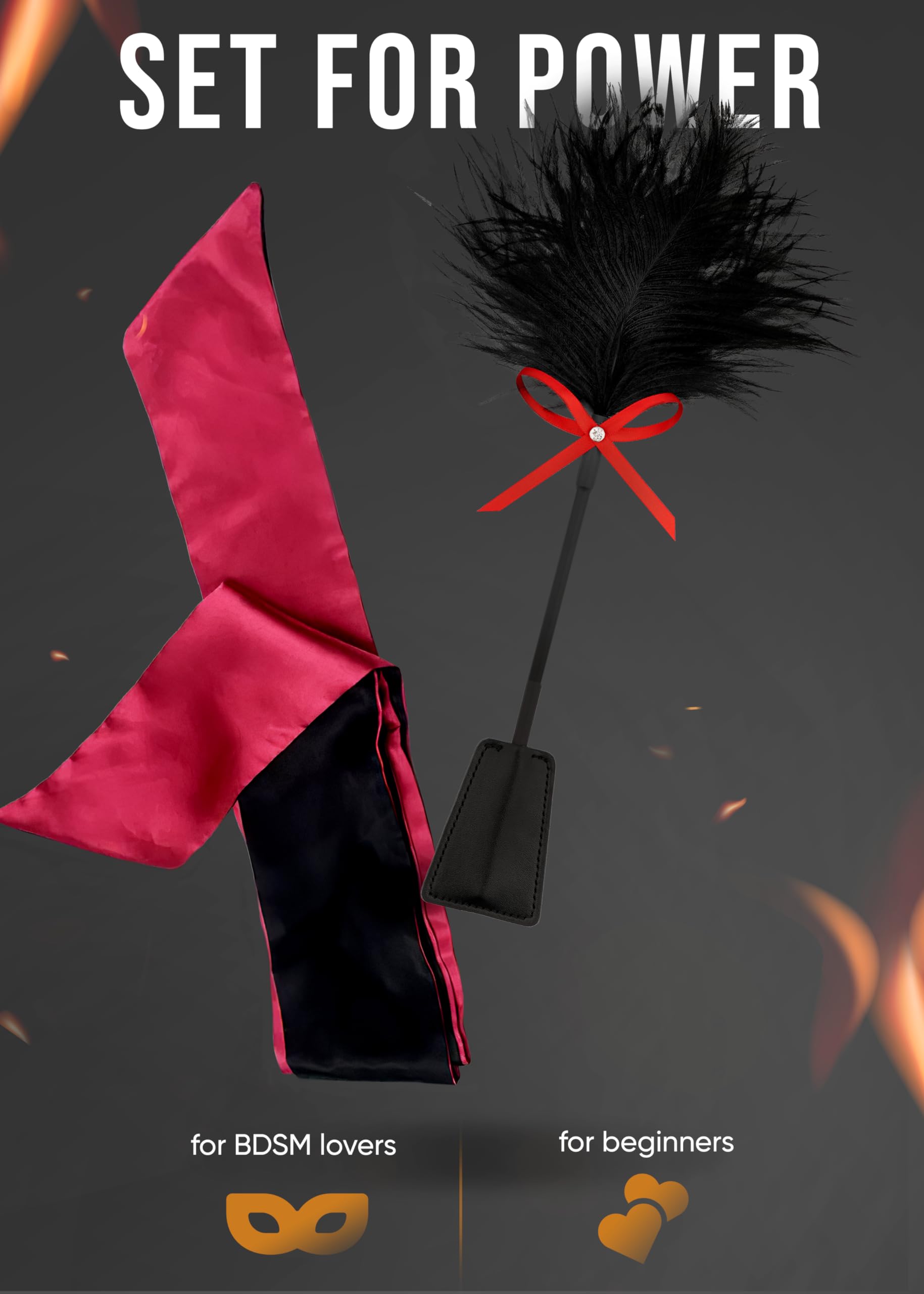 Feather Tickler & Satin Blindfold for BDSM, Bondage & Sensual Play