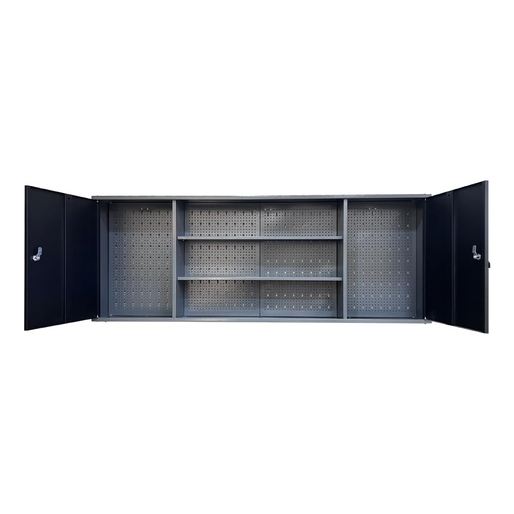 JZD Heavy Duty Metal Wall Mount Tool Storage Cabinet - Lockable Garage Organizer with Black & Grey Finish - Perfect for Garage, Workshop & Home Tool Organization