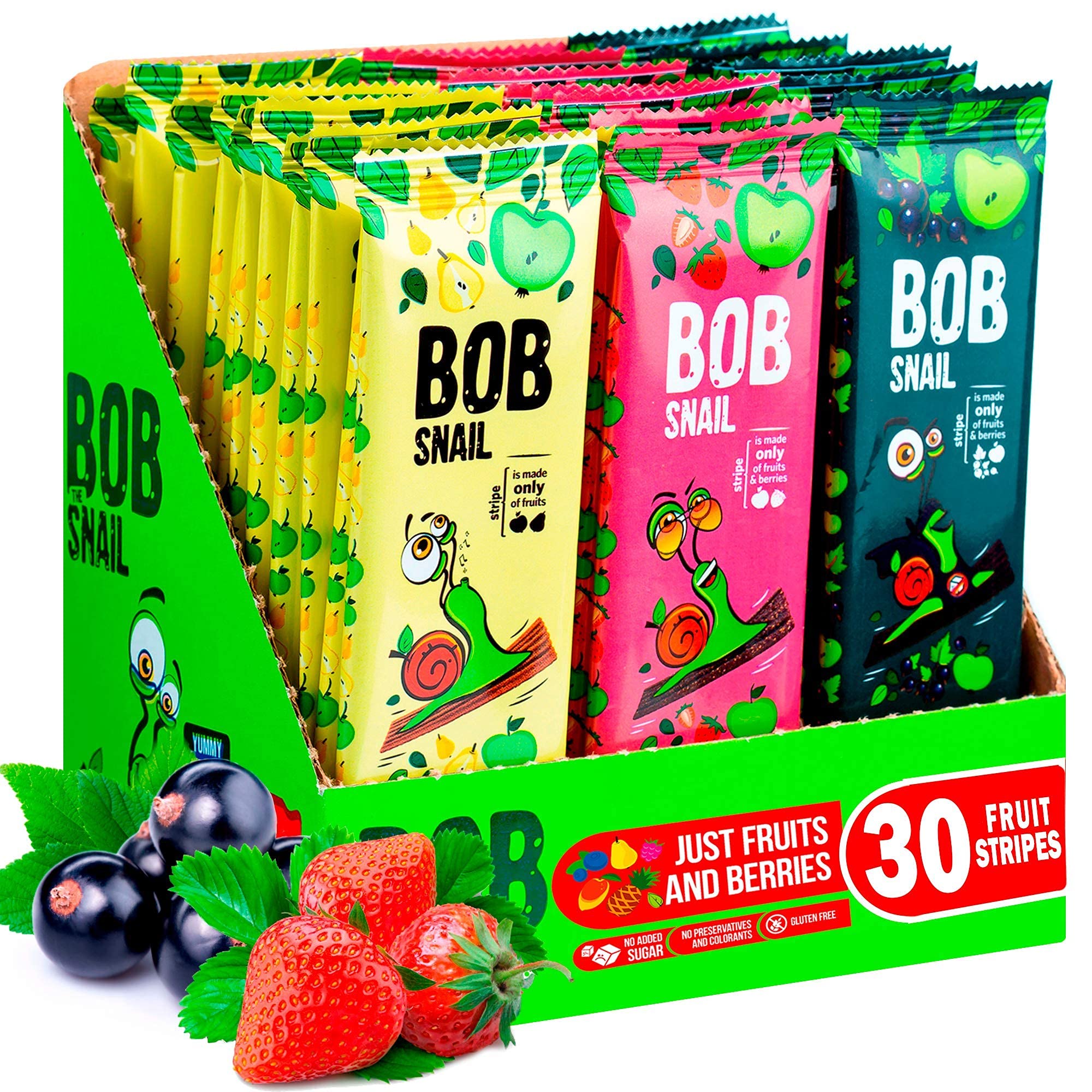 Healthy Fruit Snacks by BOB SNAIL - All-Natural, Vegan & Gluten-Free Snacks for Adults & Kids - Perfect for Lunchboxes, Road Trips & After-School Treats