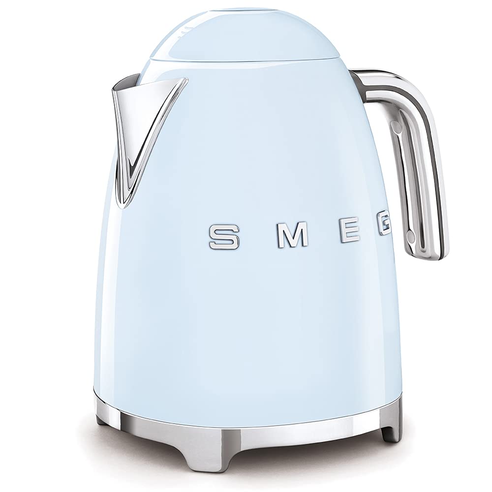 SMEG 50's Retro Style Electric Kettle - 1.7L Capacity, Auto Shut-Off & Boil-Dry Protection, Removable Base with 360° Swivel, Water Level Indicator, Pastel Blue (KLF03PBUS) - Perfect for Kitchen, Office & Dorm Room Use