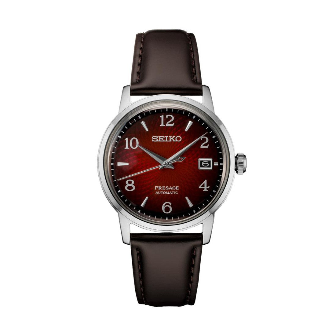 Seiko SRPE41 Presage Cocktail Time Automatic Watch - 38.5mm Red Dial with Genuine Leather Strap - Perfect for Formal Events & Business Meetings