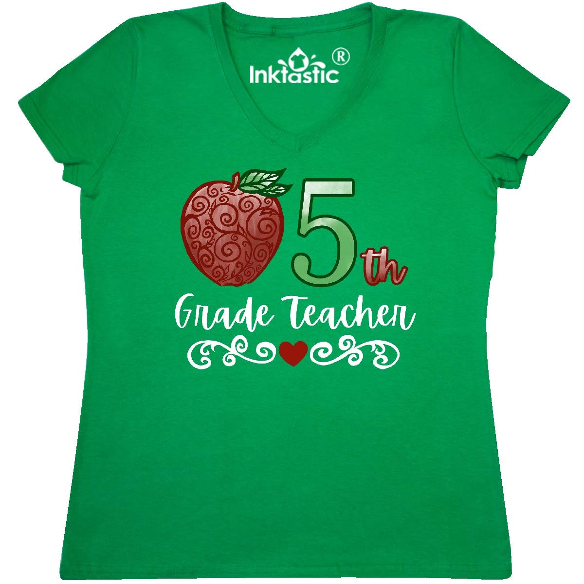 5th Grade Teacher T-Shirt for Women - Red Apple V-Neck Graphic Tee | Cute Teacher Apparel for School, Classroom & Teacher Appreciation Gifts