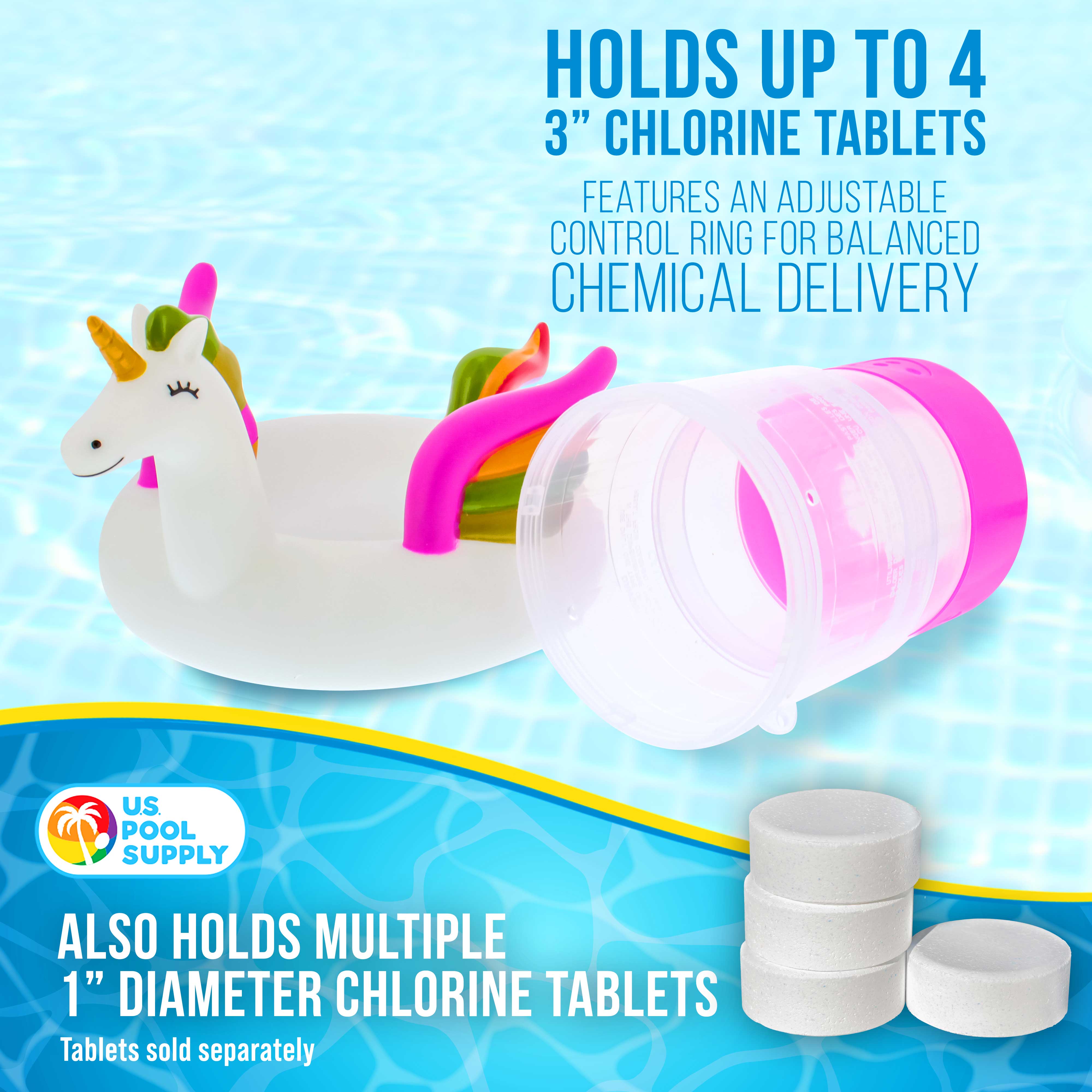 Unicorn Floating Pool Chlorine Dispenser - Holds 3 Tablets, Collapsible Base, Fun Cute Design in Pink, Green, Yellow & White - Perfect for Pool Parties, Backyard Fun & Pet-Friendly Water Play