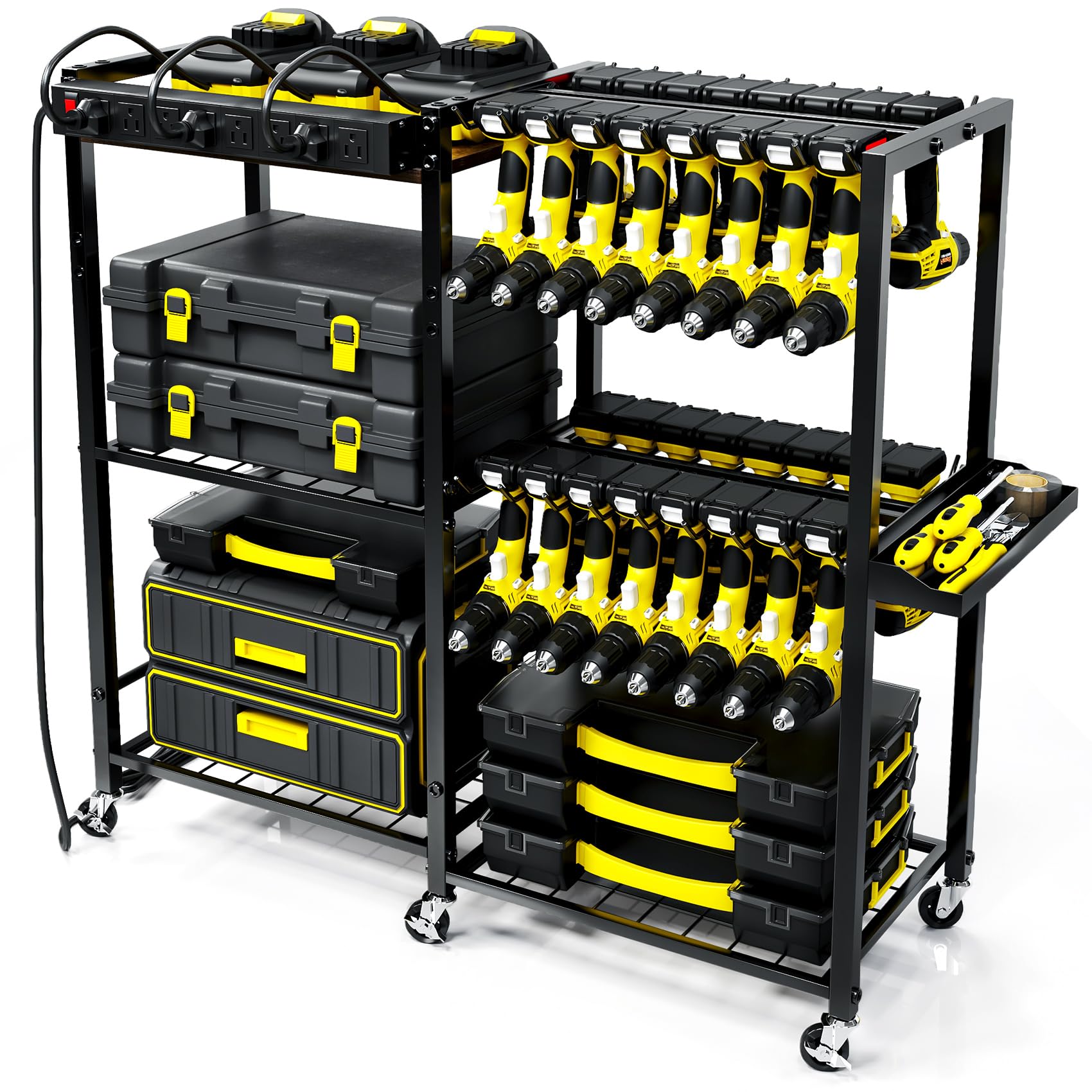 TC-HOMENY 28-Slot Power Tool Organizer with Charging Station - Rolling Garage Storage Cart with Wheels for Drills & Tools - Perfect Workshop Gift for Men & Dads - Ideal for Garage Organization & DIY Projects