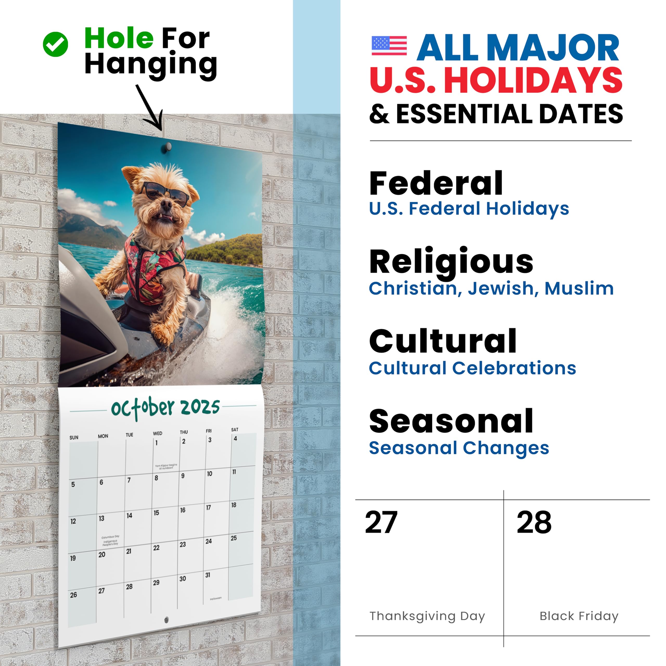 2025 Funny Dog & Cat Wall Calendar - 12 Month Large Planner for Office, Home & School | 12