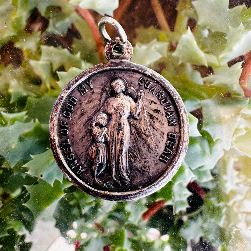 Antique French Sterling Silver Guardian Angel Pendant - Vintage Religious Jewelry for Protection & Blessings | Perfect Gift for Baptism, First Communion & Spiritual Occasions