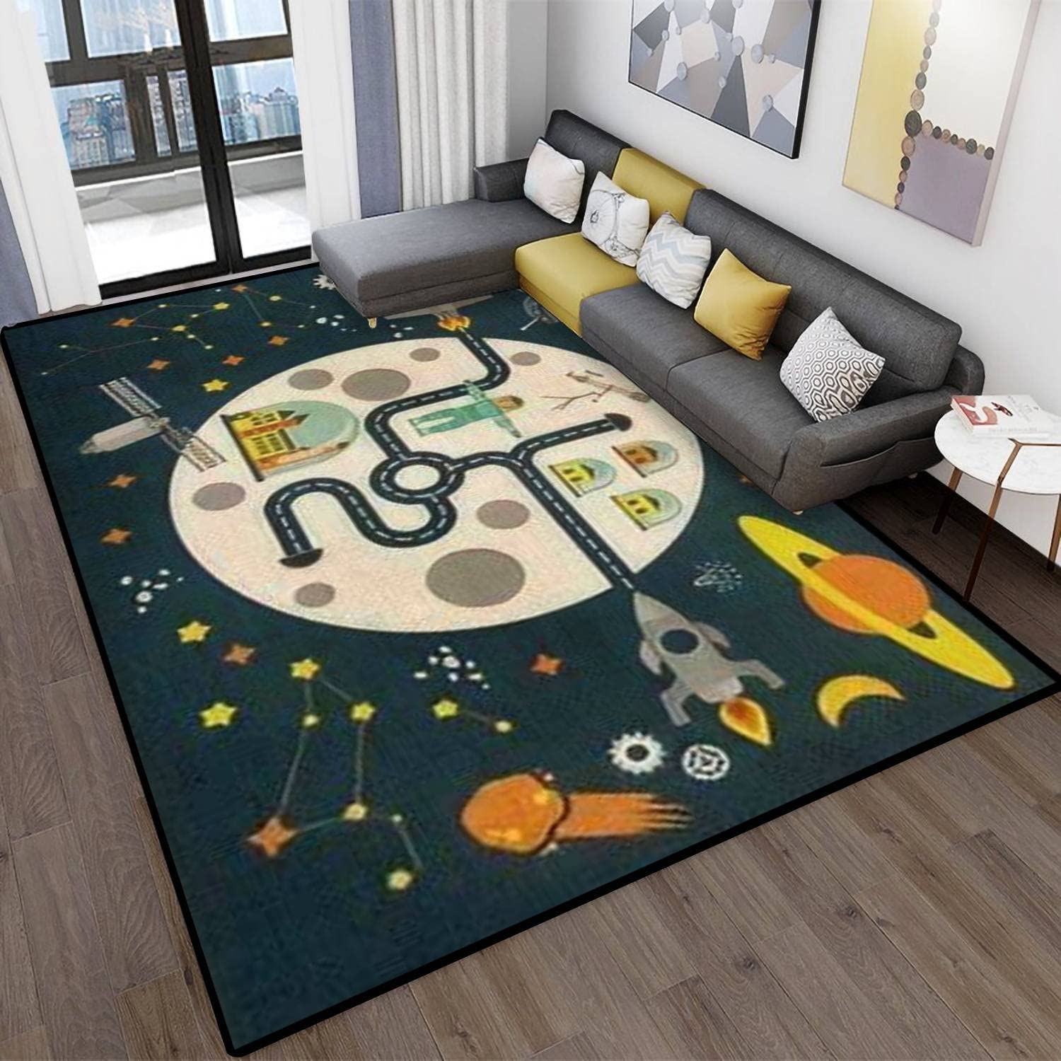 5'x8' Cartoon Space Map Area Rug - Soft Non-Slip Indoor/Outdoor Floor Carpet for Living Room, Bedroom, Dorm - Perfect for Kids Rooms, Play Areas & Home Decor