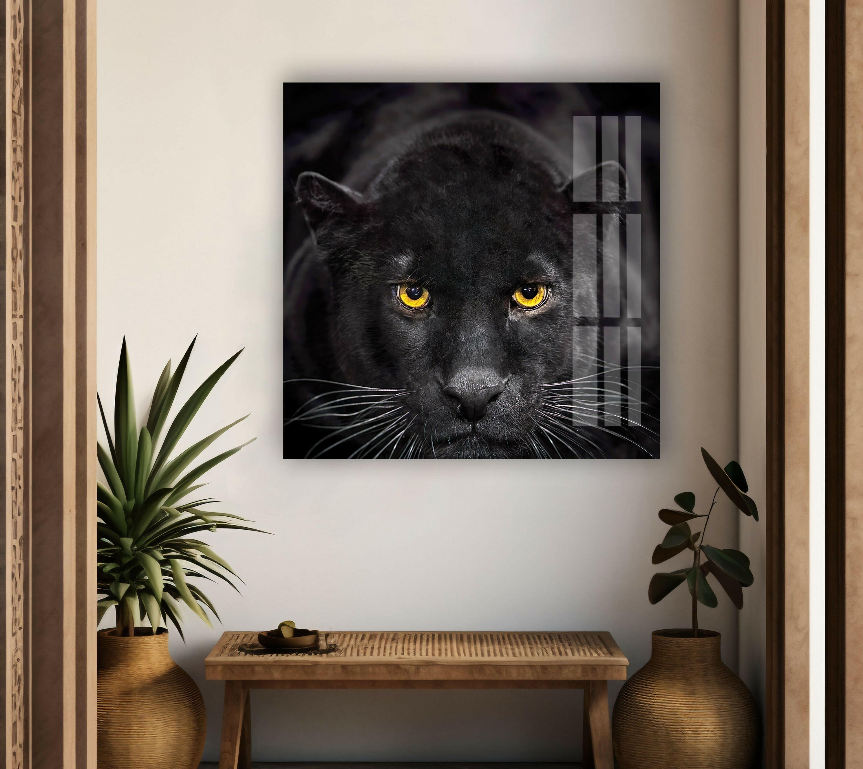 Black Panther Face Glass Wall Art - Stunning 3D Animal Decor for Living Room, Bedroom, or Office - Perfect Modern Home & Gift Idea