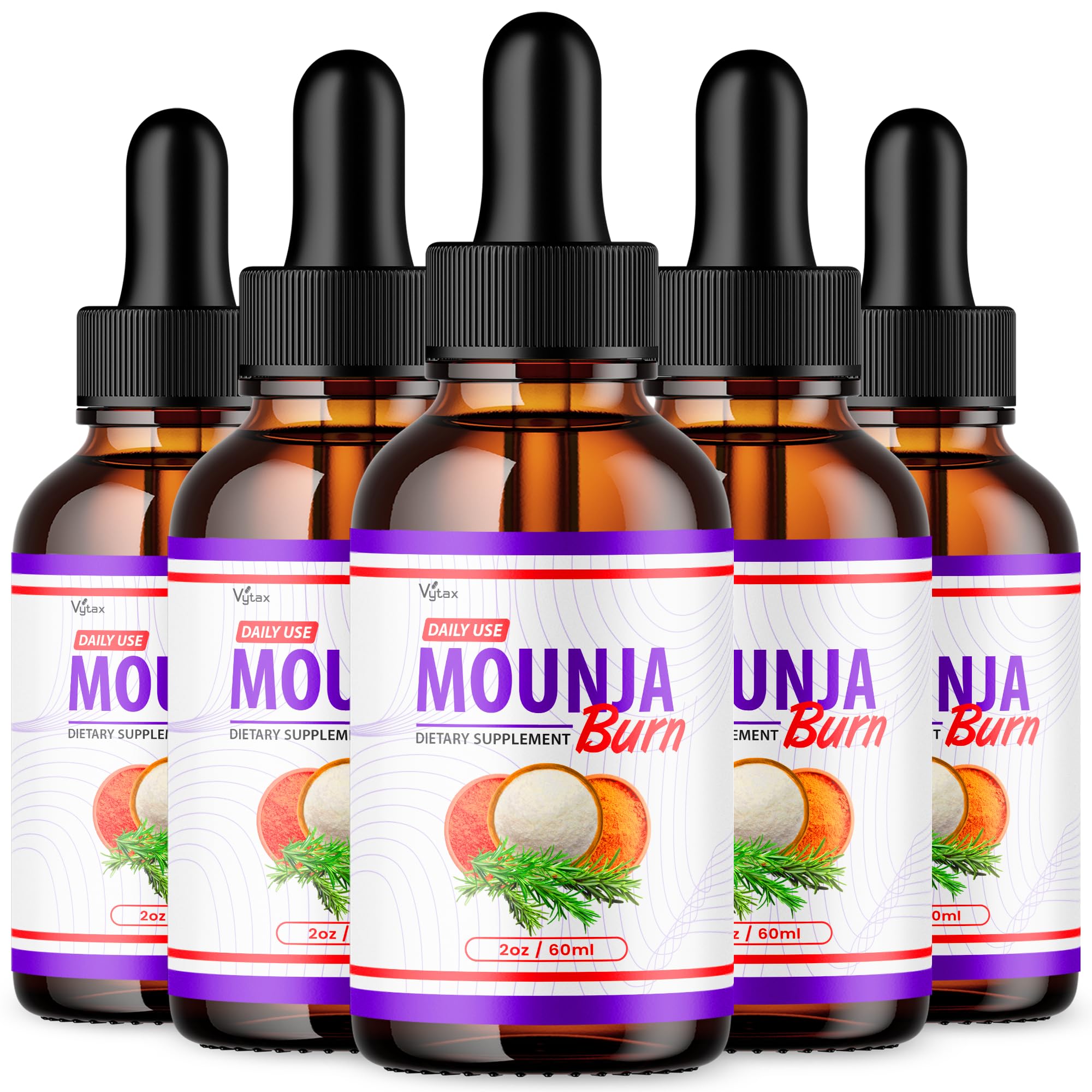 (5 Pack) Mounja Burn Drops - Official Mounjaburn Liquid Dietary Supplement, Maximum Strength All-Natural Vitamin Drops with Advanced Formula (10oz Each) - Supports Weight Loss & Metabolism Boost for Tea Drinkers & Healthy Lifestyle