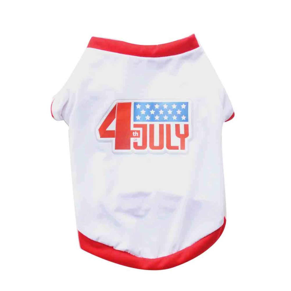 4th of July Patriotic Dog T-Shirt - Soft Cotton Short Sleeve Pet Outfit for Independence Day Celebrations, Puppy Apparel in White - Perfect for BBQ Parties & Fireworks Events